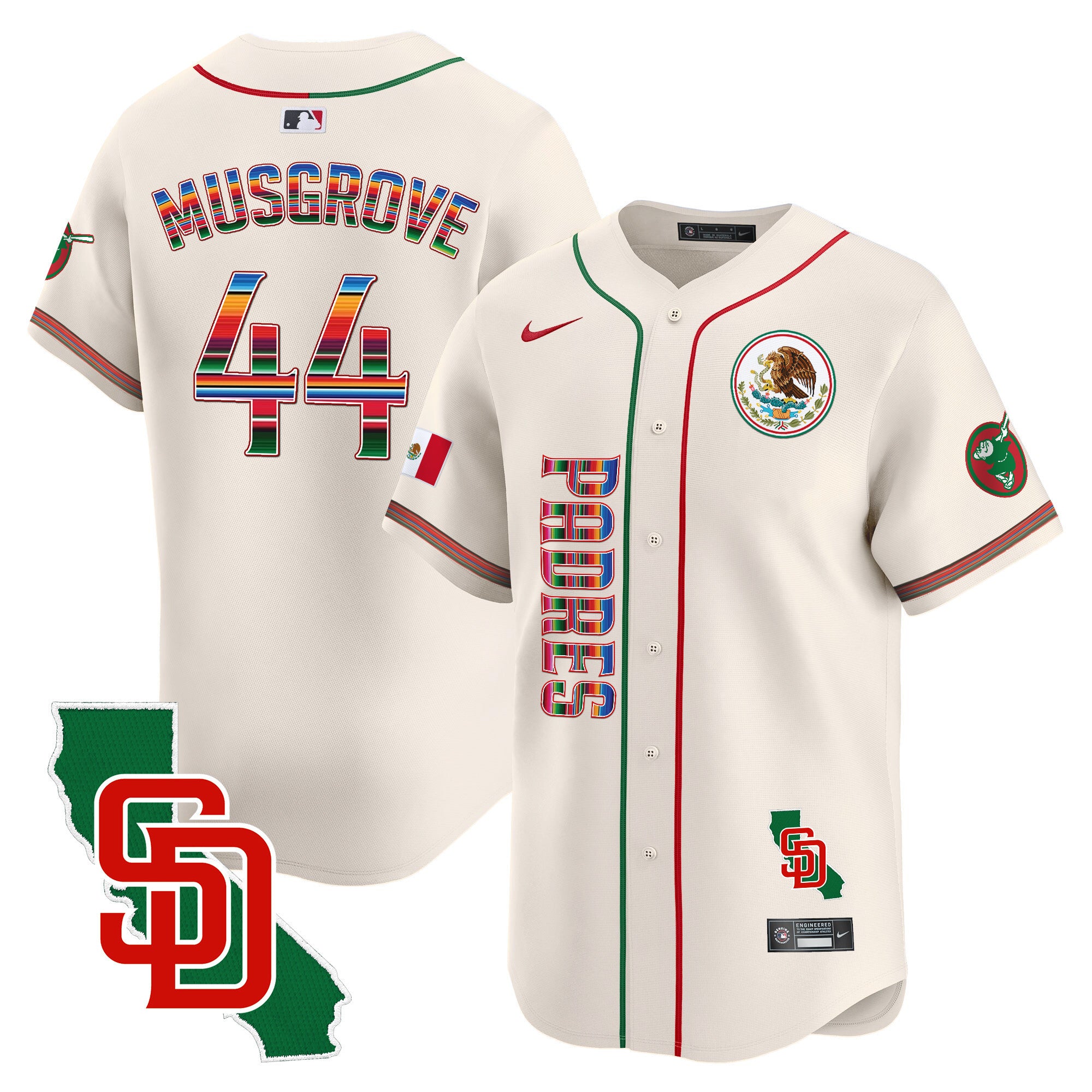 Men's Padres Mexico California Patch Vapor Premier Limited Jersey V2 - All Stitched - Cream, Joe Musgrove