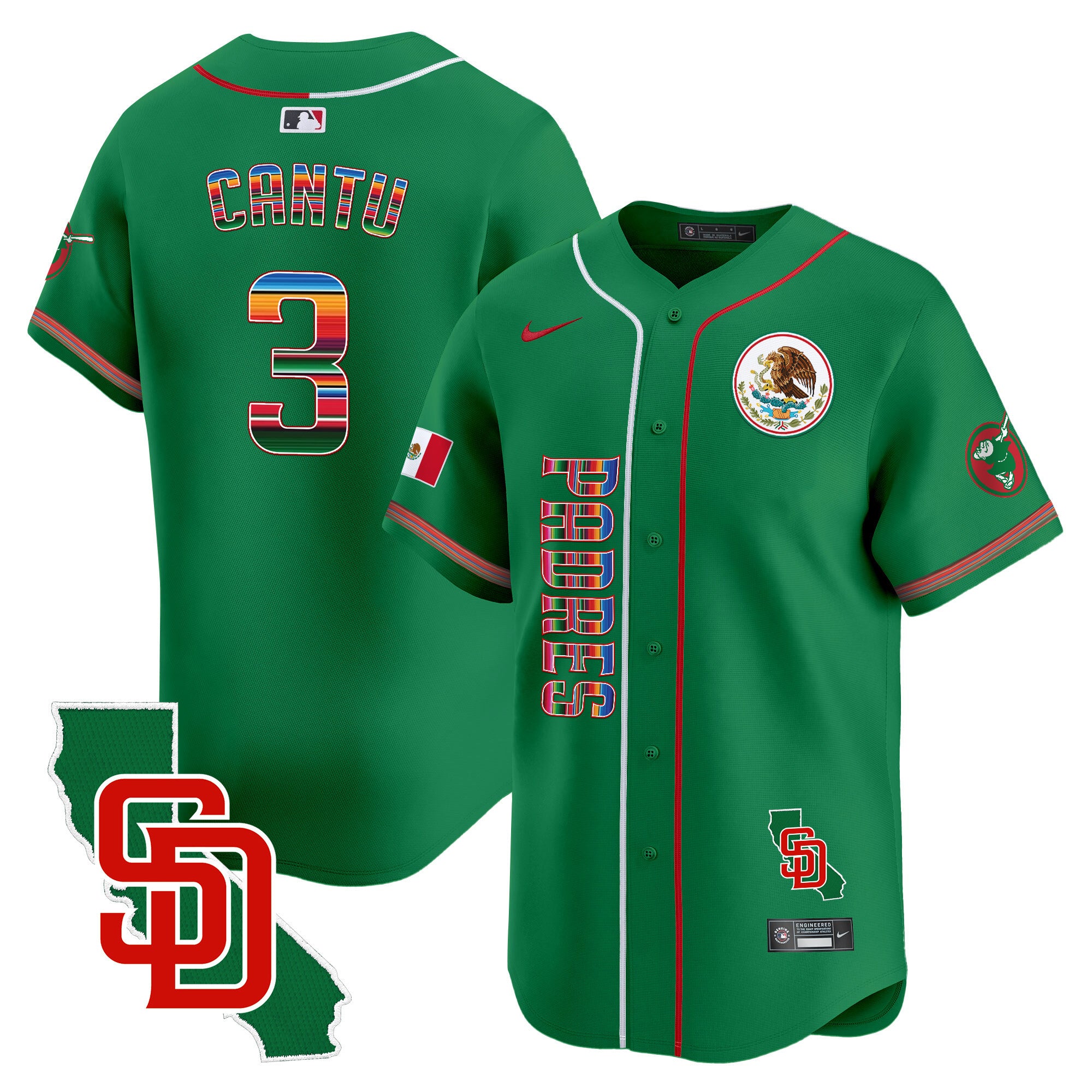 Men's Padres Mexico California Patch Vapor Premier Limited Jersey V2 - All Stitched - Green, Jorge Cantu