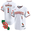 Men's Padres Mexico California Patch Vapor Premier Limited Jersey V3 - All Stitched - White, Peter Seidler