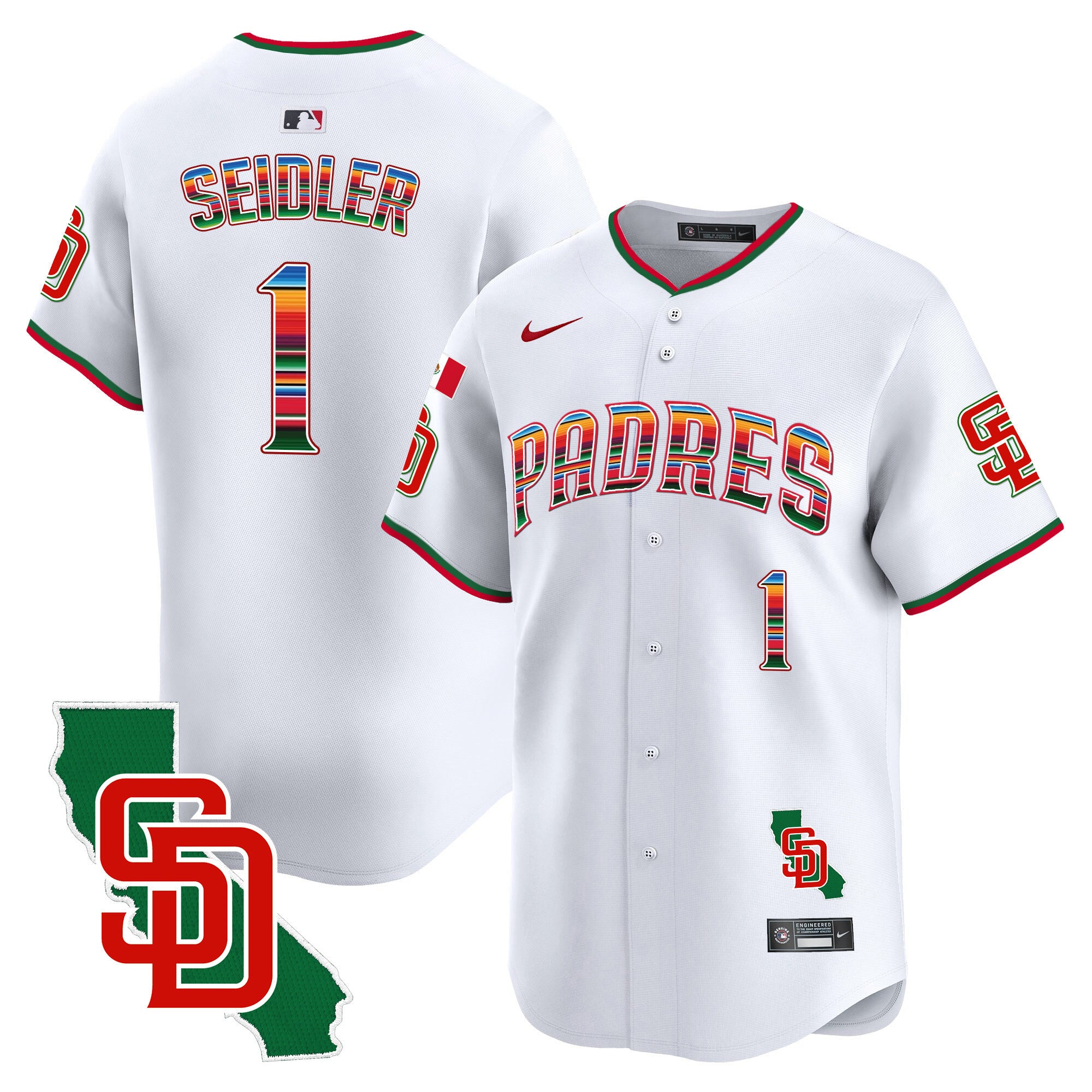 Men's Padres Mexico California Patch Vapor Premier Limited Jersey V3 - All Stitched - White, Peter Seidler