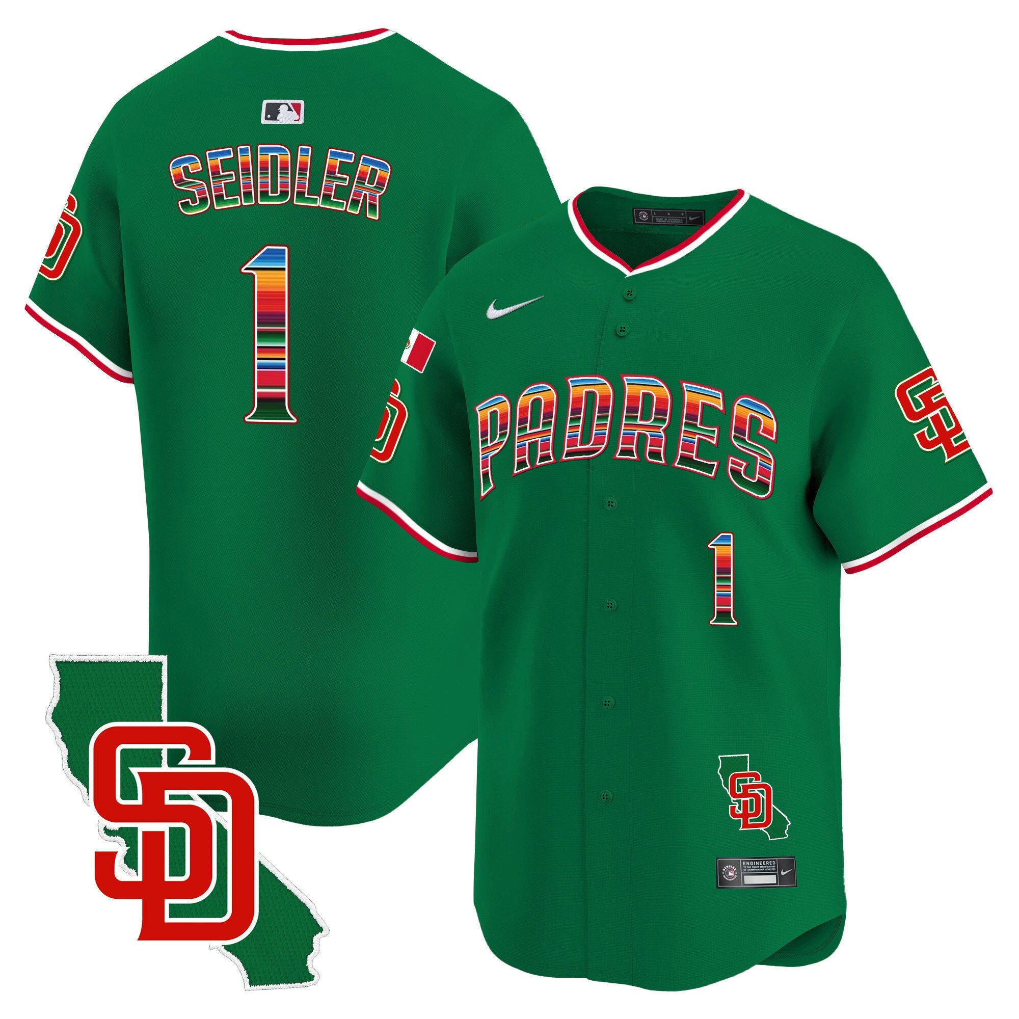 Men's Padres Mexico California Patch Vapor Premier Limited Jersey V3 - All Stitched - Green, Peter Seidler