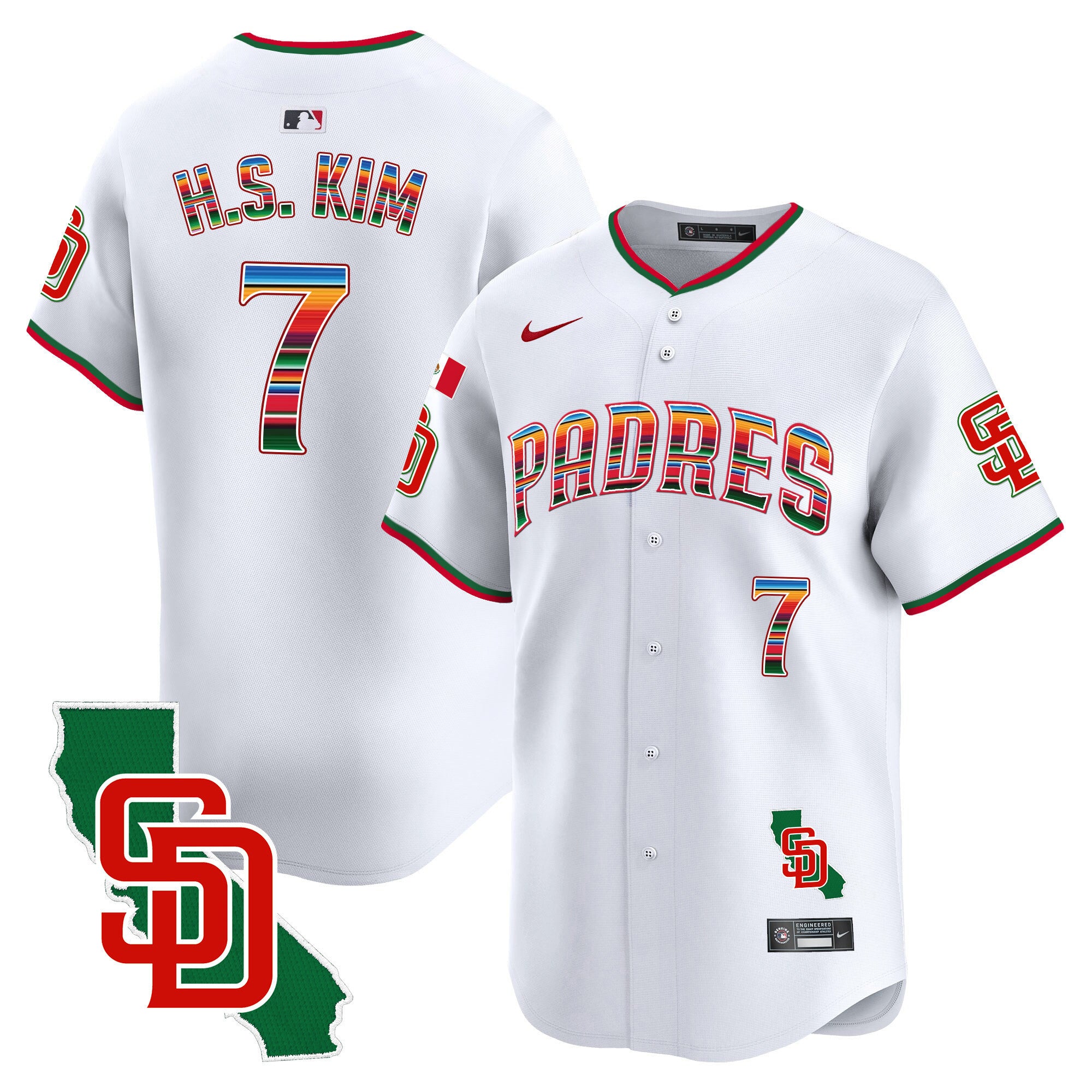 Men's Padres Mexico California Patch Vapor Premier Limited Jersey V3 - All Stitched - White, Ha-Seong Kim