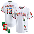 Men's Padres Mexico California Patch Vapor Premier Limited Jersey V3 - All Stitched - White, Manny Machado