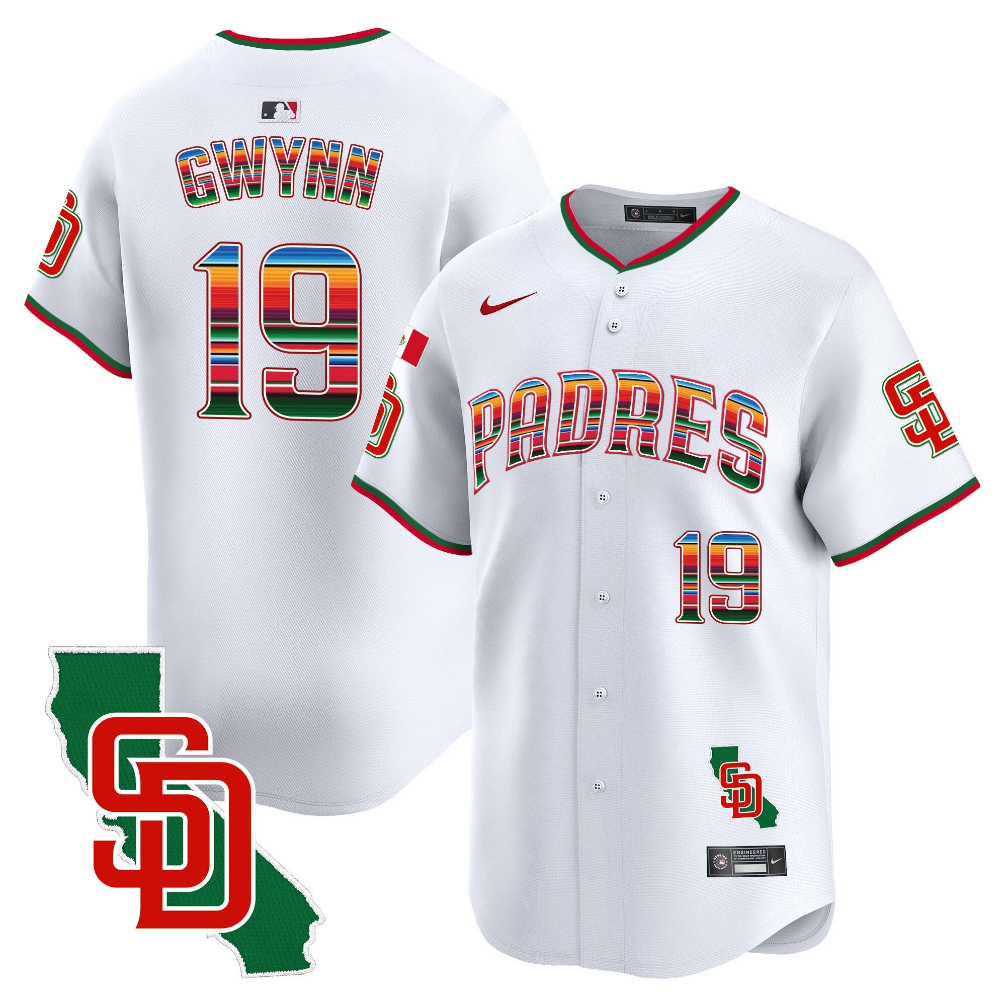 Men's Padres Mexico California Patch Vapor Premier Limited Jersey V3 - All Stitched - White, Tony Gwynn