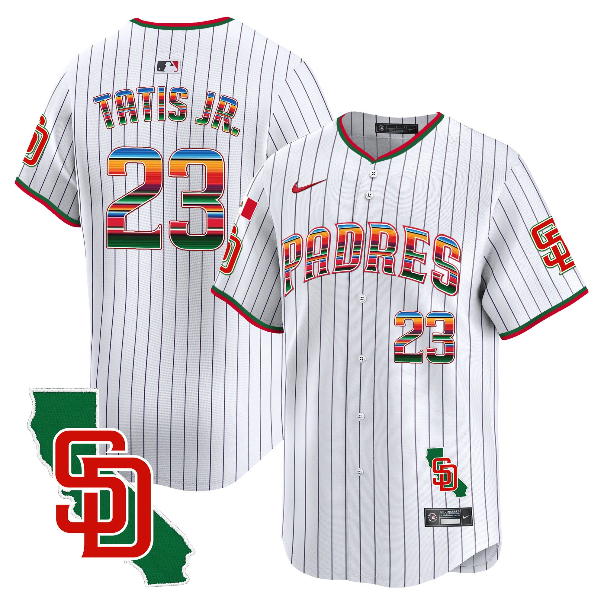 Men's Padres Mexico California Patch Vapor Premier Limited Jersey V3 - All Stitched - Pinstripe, Fernando Tatis Jr.