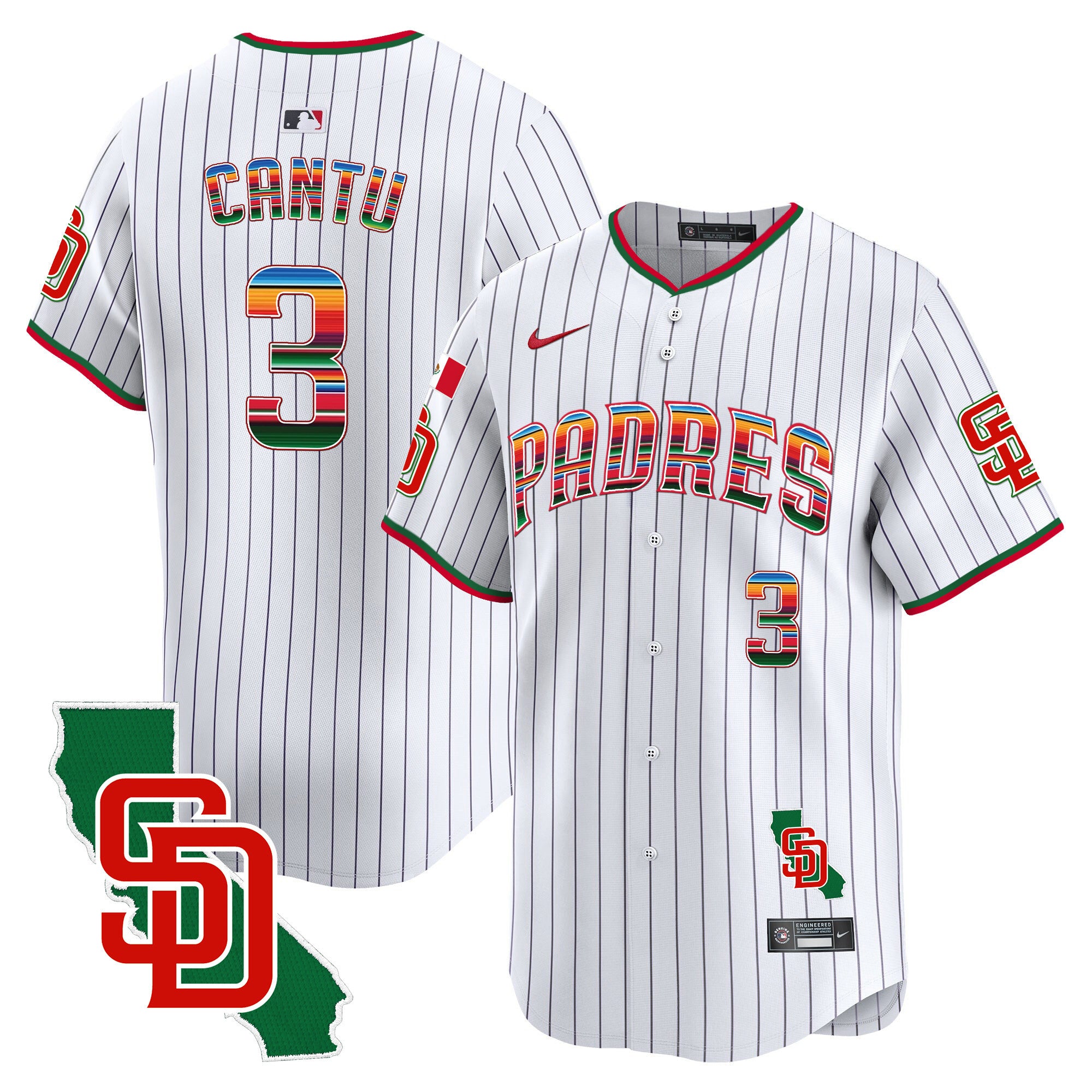 Men's Padres Mexico California Patch Vapor Premier Limited Jersey V3 - All Stitched - Pinstripe, Jorge Cantu