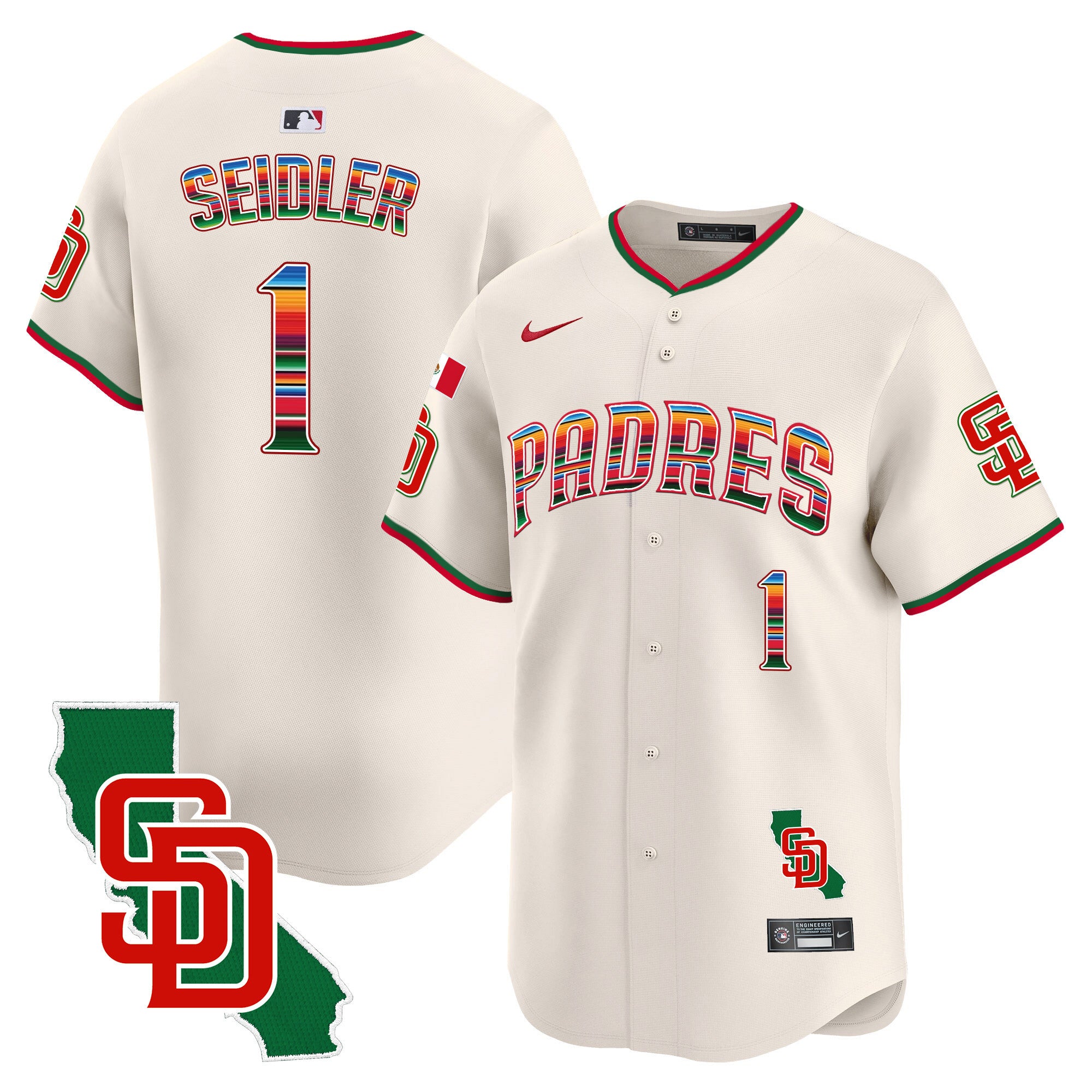 Men's Padres Mexico California Patch Vapor Premier Limited Jersey V3 - All Stitched - Cream, Peter Seidler