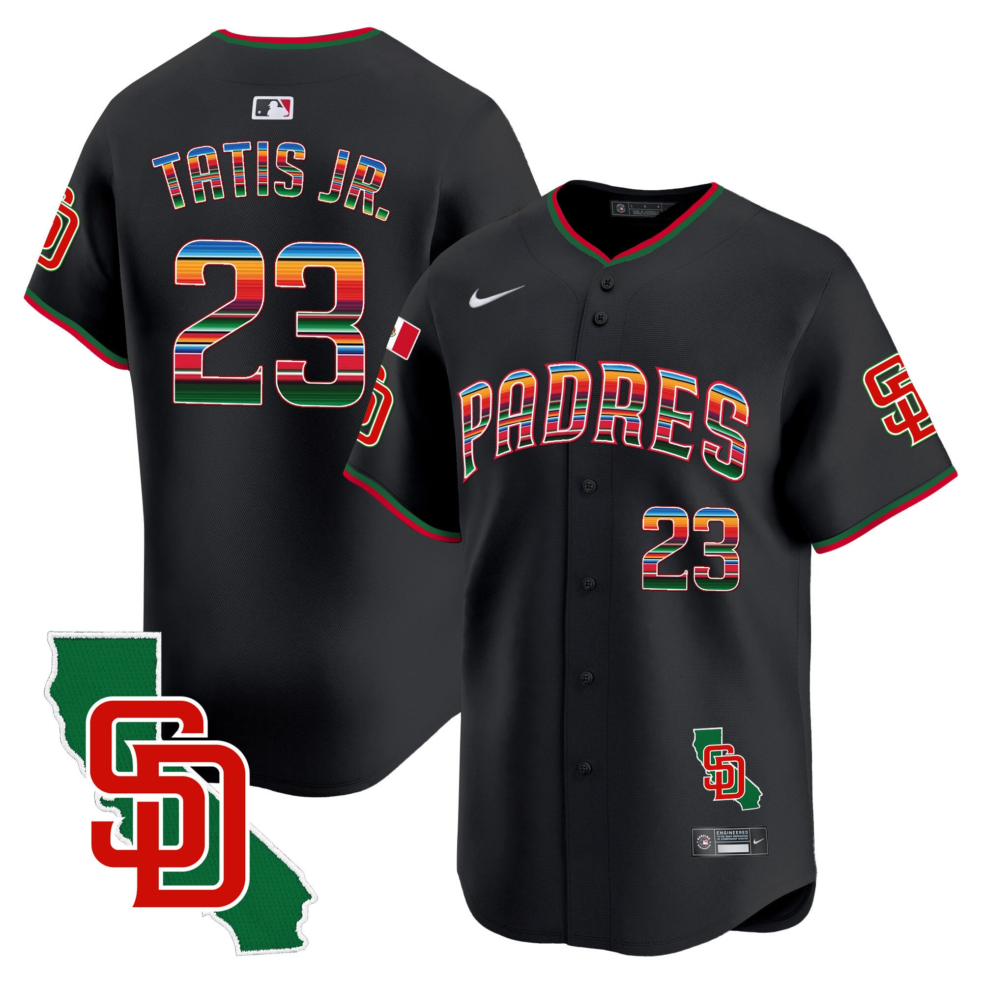 Men's Padres Mexico California Patch Vapor Premier Limited Jersey V3 - All Stitched - Black, Fernando Tatis Jr.