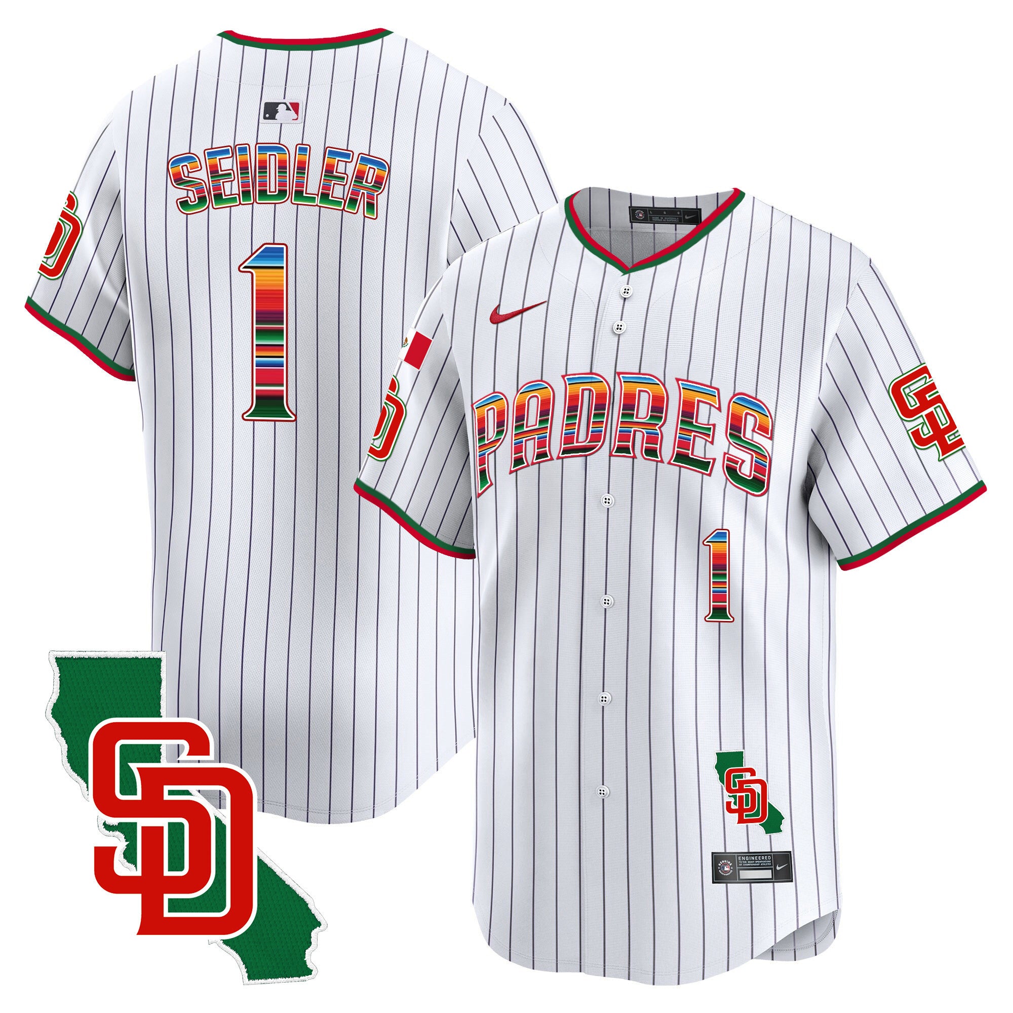 Men's Padres Mexico California Patch Vapor Premier Limited Jersey V3 - All Stitched - Pinstripe, Peter Seidler