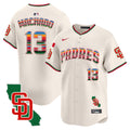 Men's Padres Mexico California Patch Vapor Premier Limited Jersey V3 - All Stitched - Cream, Manny Machado