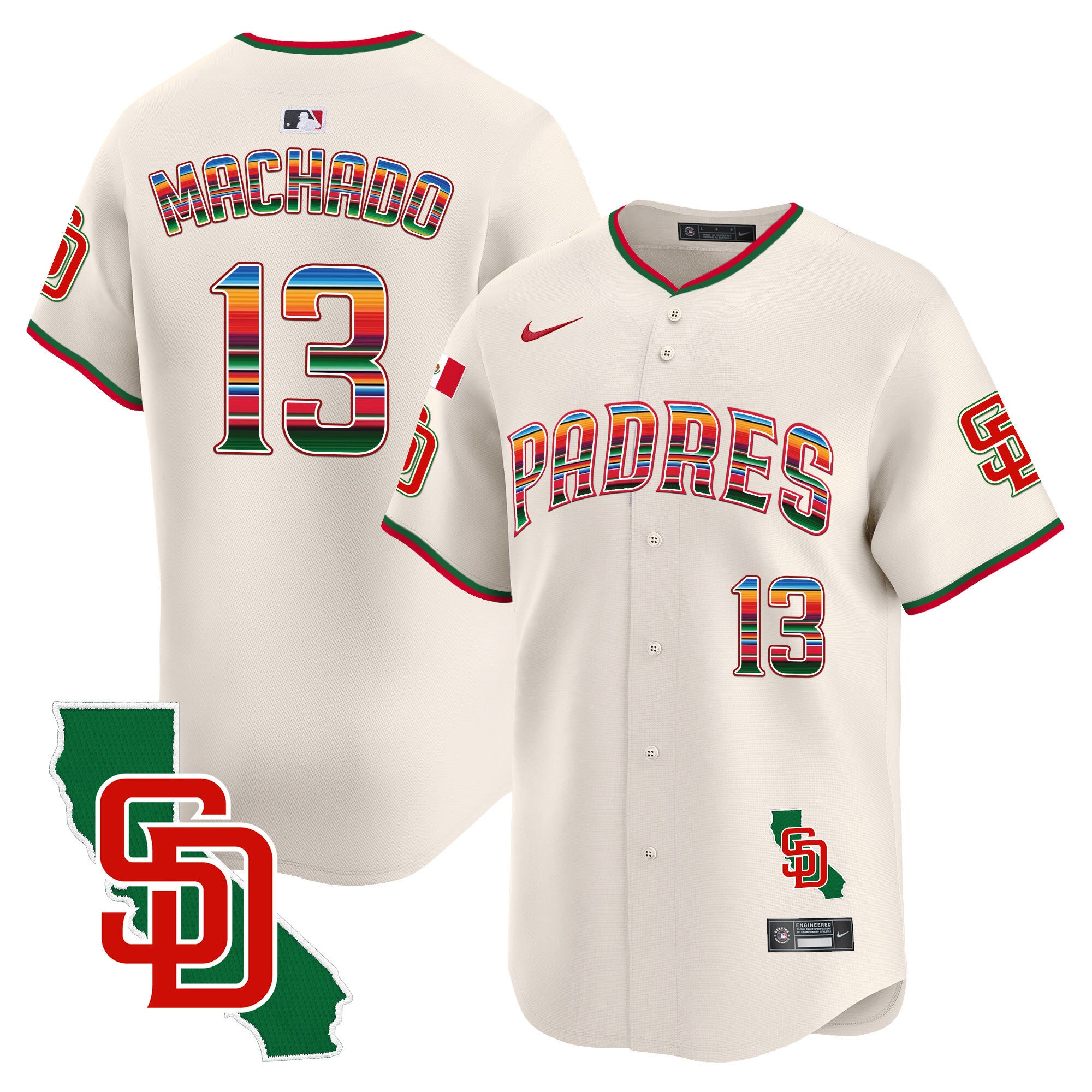 Men's Padres Mexico California Patch Vapor Premier Limited Jersey V3 - All Stitched - Cream, Manny Machado