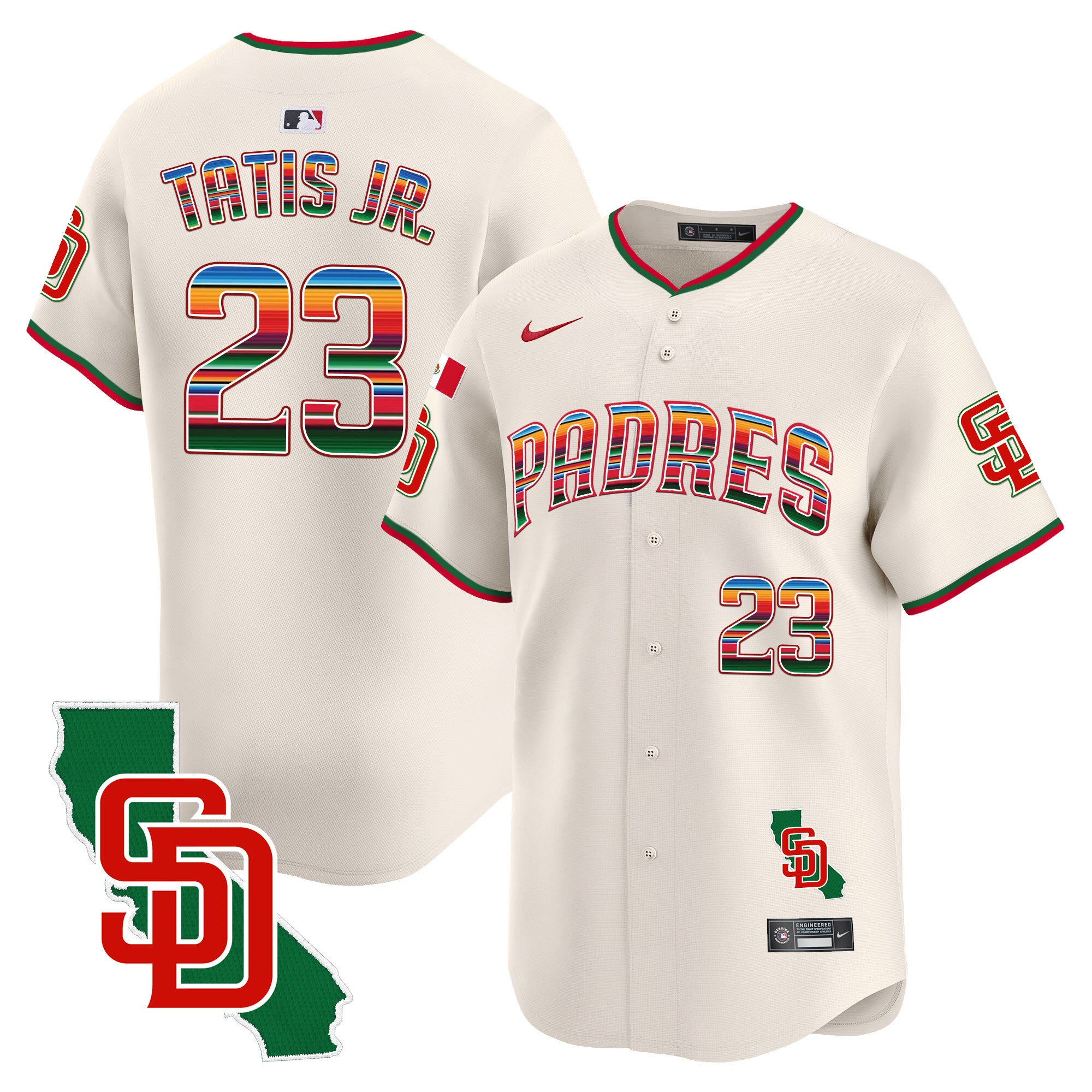 Men's Padres Mexico California Patch Vapor Premier Limited Jersey V3 - All Stitched - Cream, Fernando Tatis Jr.