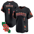Men's Padres Mexico California Patch Vapor Premier Limited Jersey V3 - All Stitched - Black, Peter Seidler