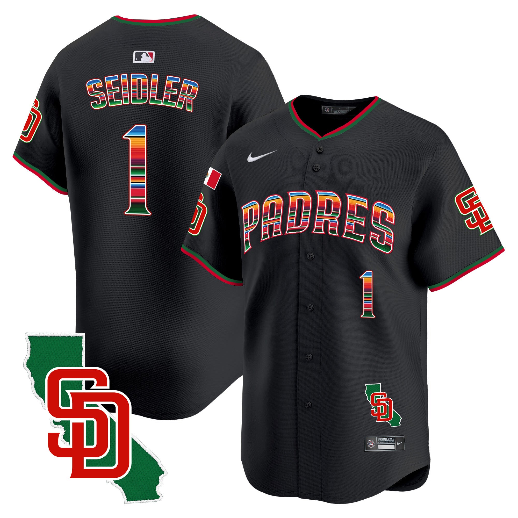 Men's Padres Mexico California Patch Vapor Premier Limited Jersey V3 - All Stitched - Black, Peter Seidler