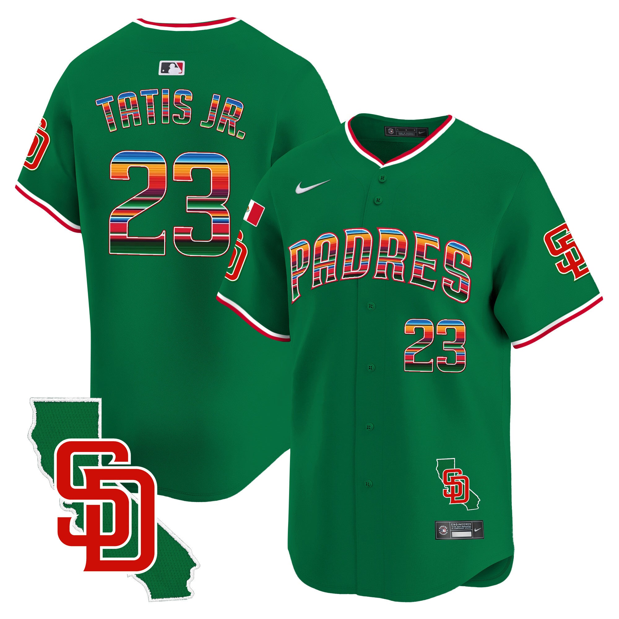 Men's Padres Mexico California Patch Vapor Premier Limited Jersey V3 - All Stitched - Green, Fernando Tatis Jr.