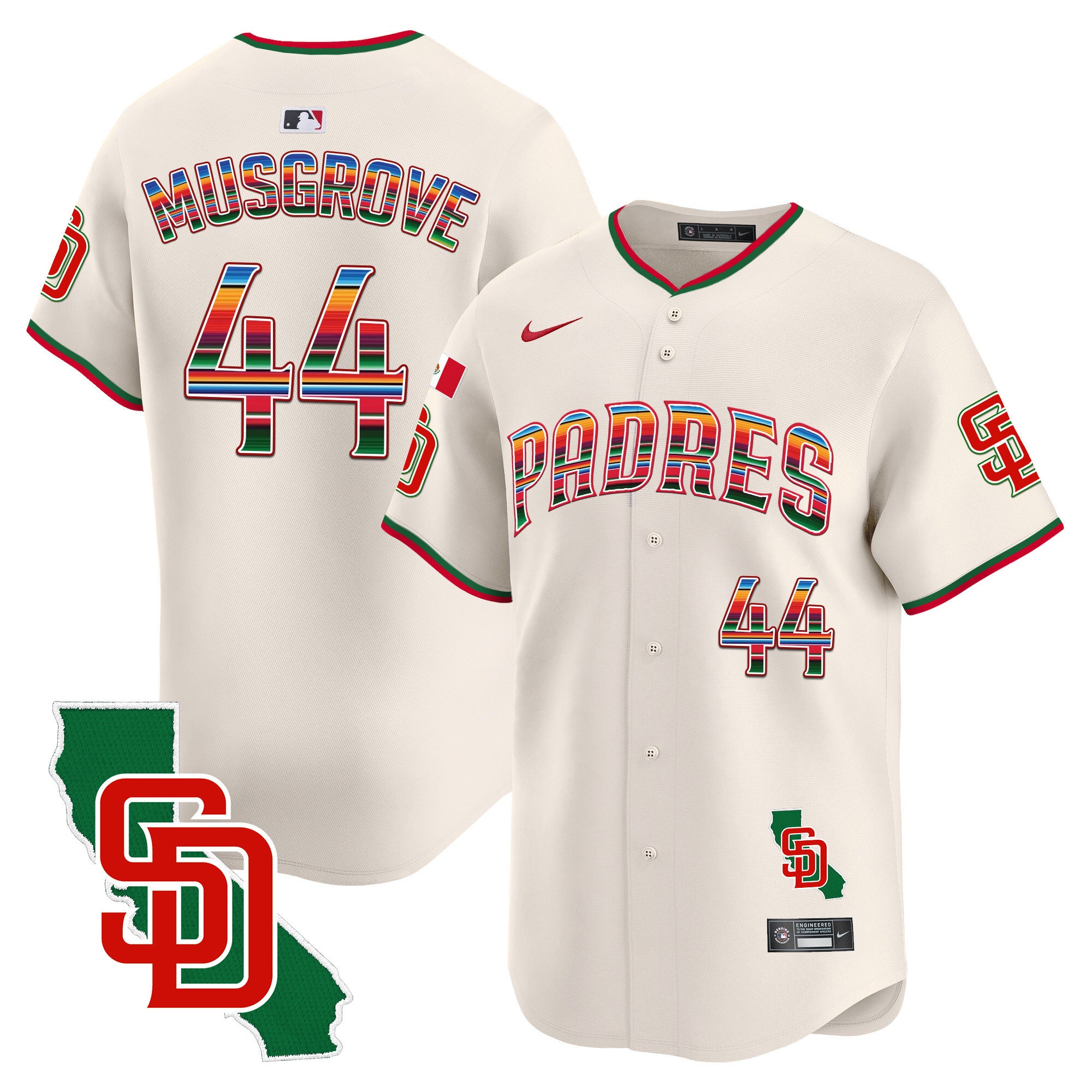 Men's Padres Mexico California Patch Vapor Premier Limited Jersey V3 - All Stitched - Cream, Joe Musgrove