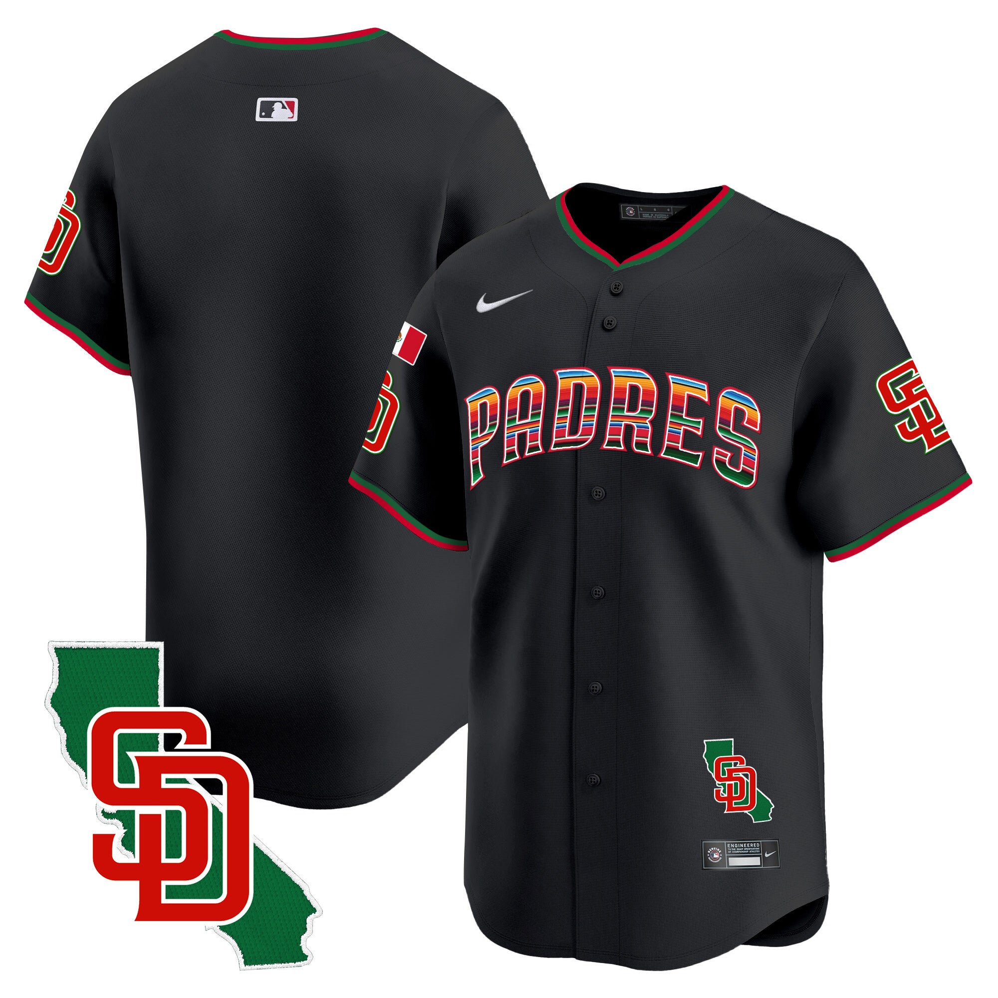Men's Padres Mexico California Patch Vapor Premier Limited Jersey V3 - All Stitched - Black, Team