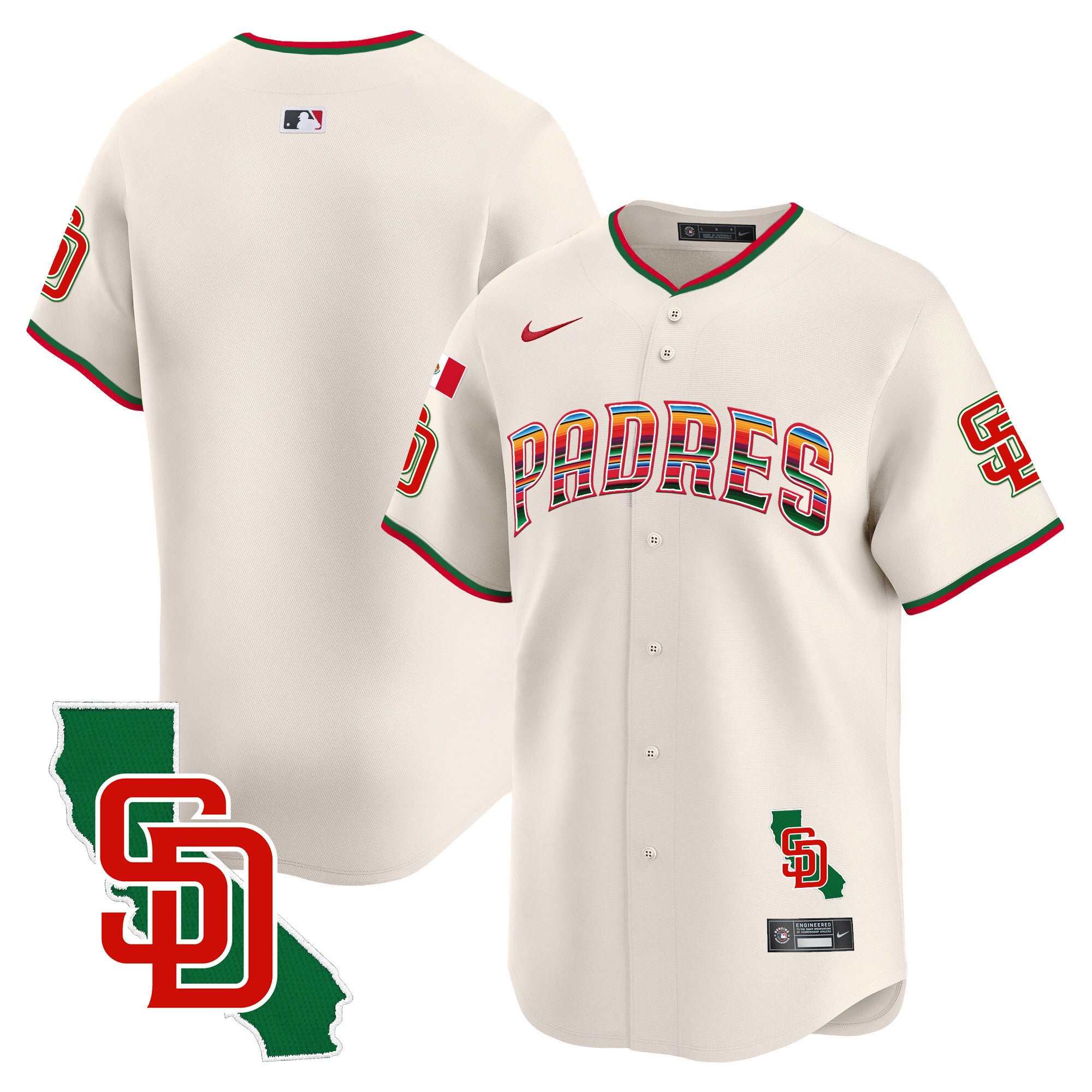 Men's Padres Mexico California Patch Vapor Premier Limited Jersey V3 - All Stitched - Cream, Team
