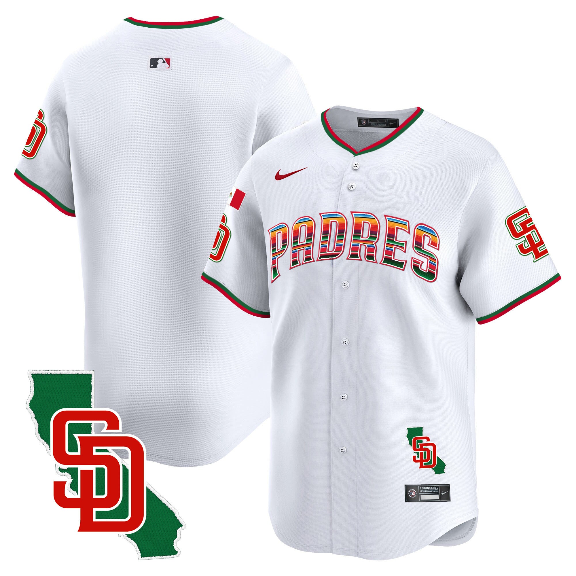 Men's Padres Mexico California Patch Vapor Premier Limited Jersey V3 - All Stitched - White, Team
