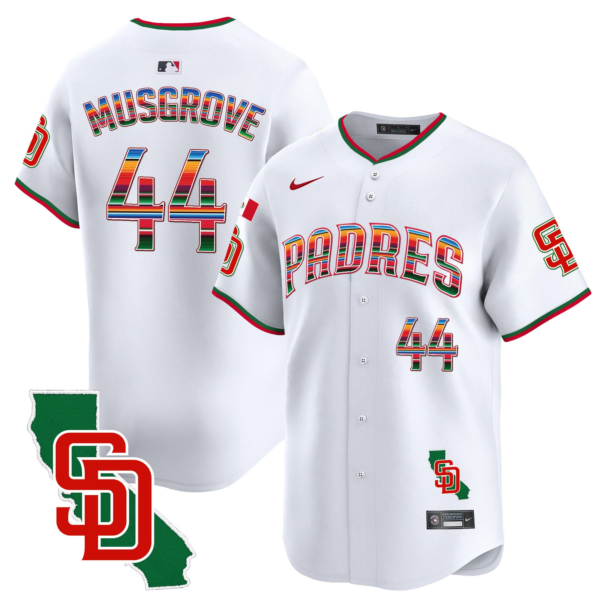 Men's Padres Mexico California Patch Vapor Premier Limited Jersey V3 - All Stitched - White, Joe Musgrove