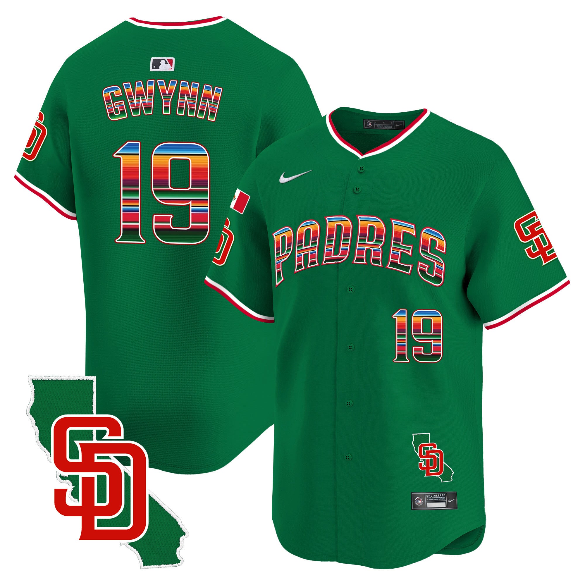 Men's Padres Mexico California Patch Vapor Premier Limited Jersey V3 - All Stitched - Green, Tony Gwynn