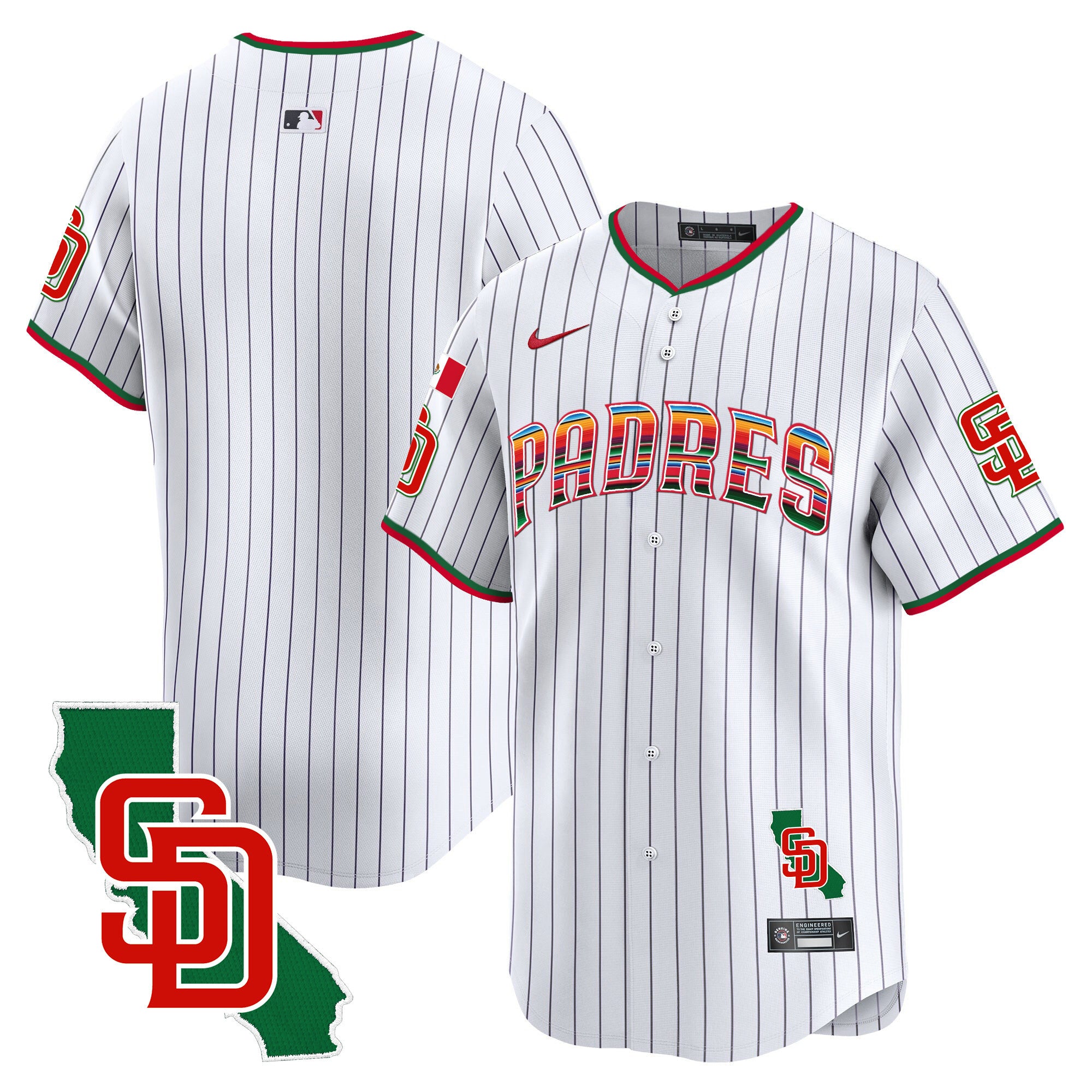 Men's Padres Mexico California Patch Vapor Premier Limited Jersey V3 - All Stitched - Pinstripe, Team