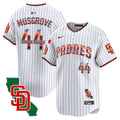 Men's Padres Mexico California Patch Vapor Premier Limited Jersey V3 - All Stitched - Pinstripe, Joe Musgrove