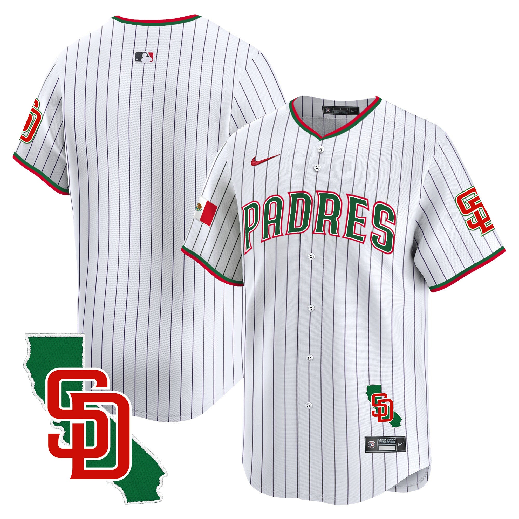 Men's Padres Mexico California Patch Vapor Premier Limited Jersey V5 - All Stitched - Pinstripe, Team