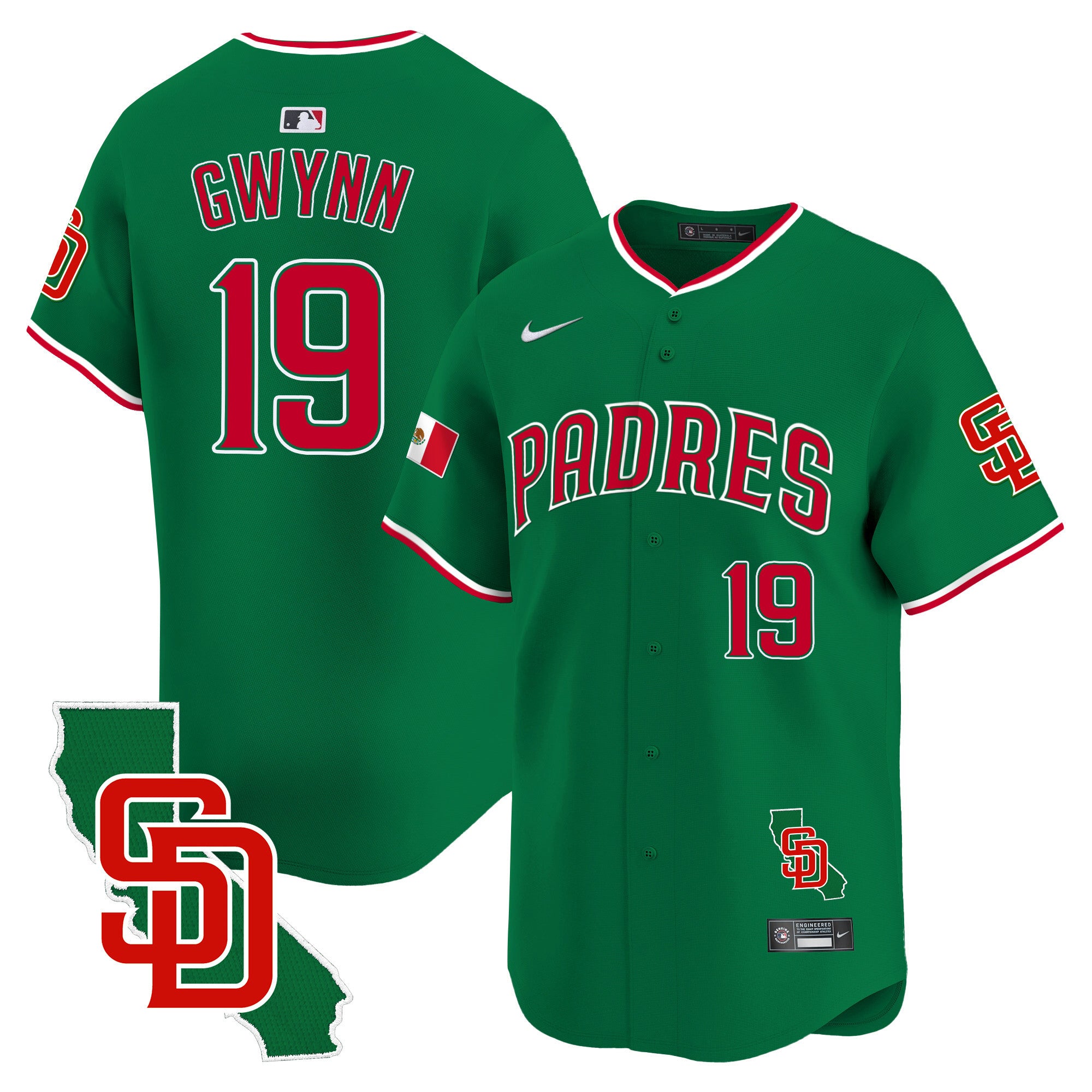 Men's Padres Mexico California Patch Vapor Premier Limited Jersey V5 - All Stitched - Green, Tony Gwynn