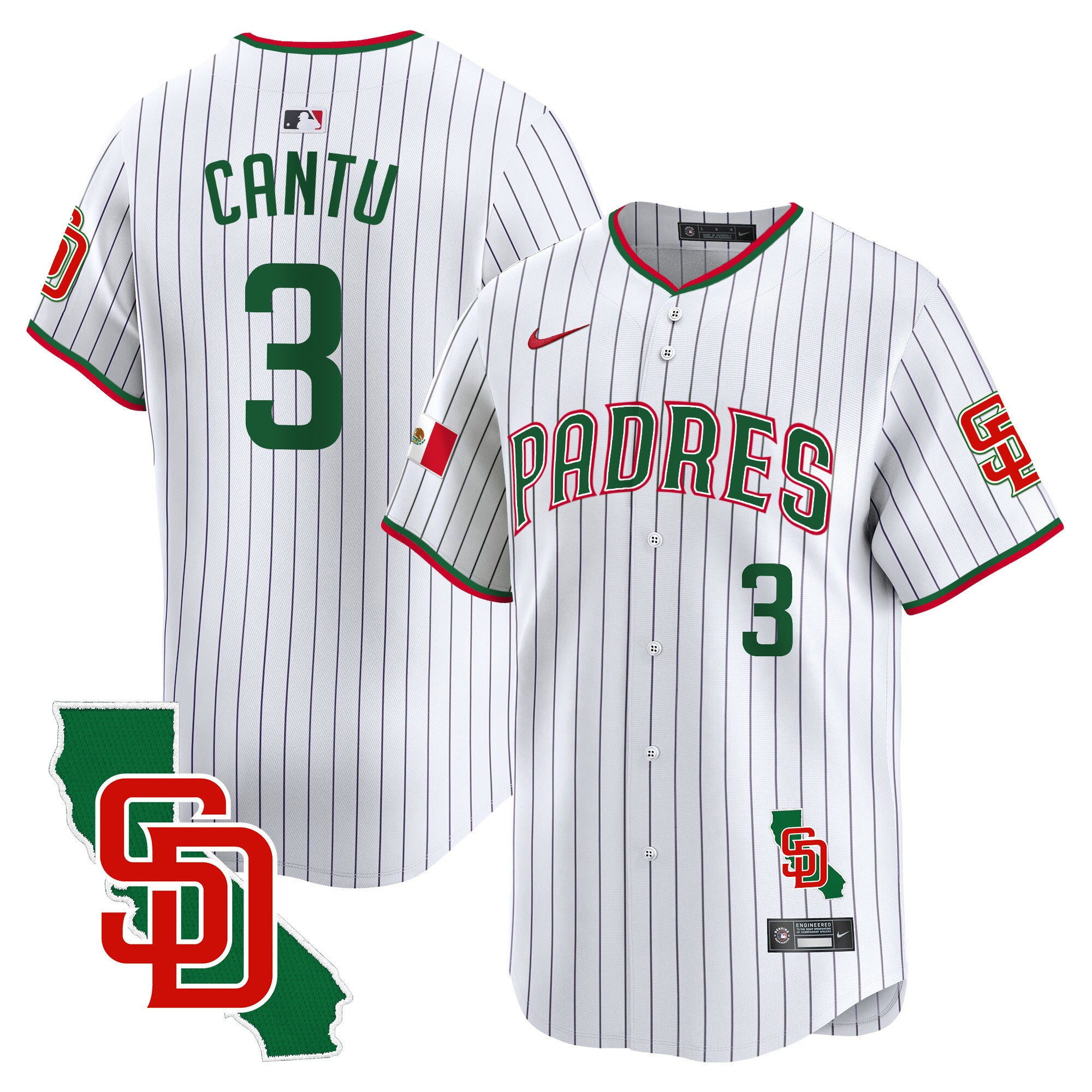 Men's Padres Mexico California Patch Vapor Premier Limited Jersey V5 - All Stitched - Pinstripe, Jorge Cantu