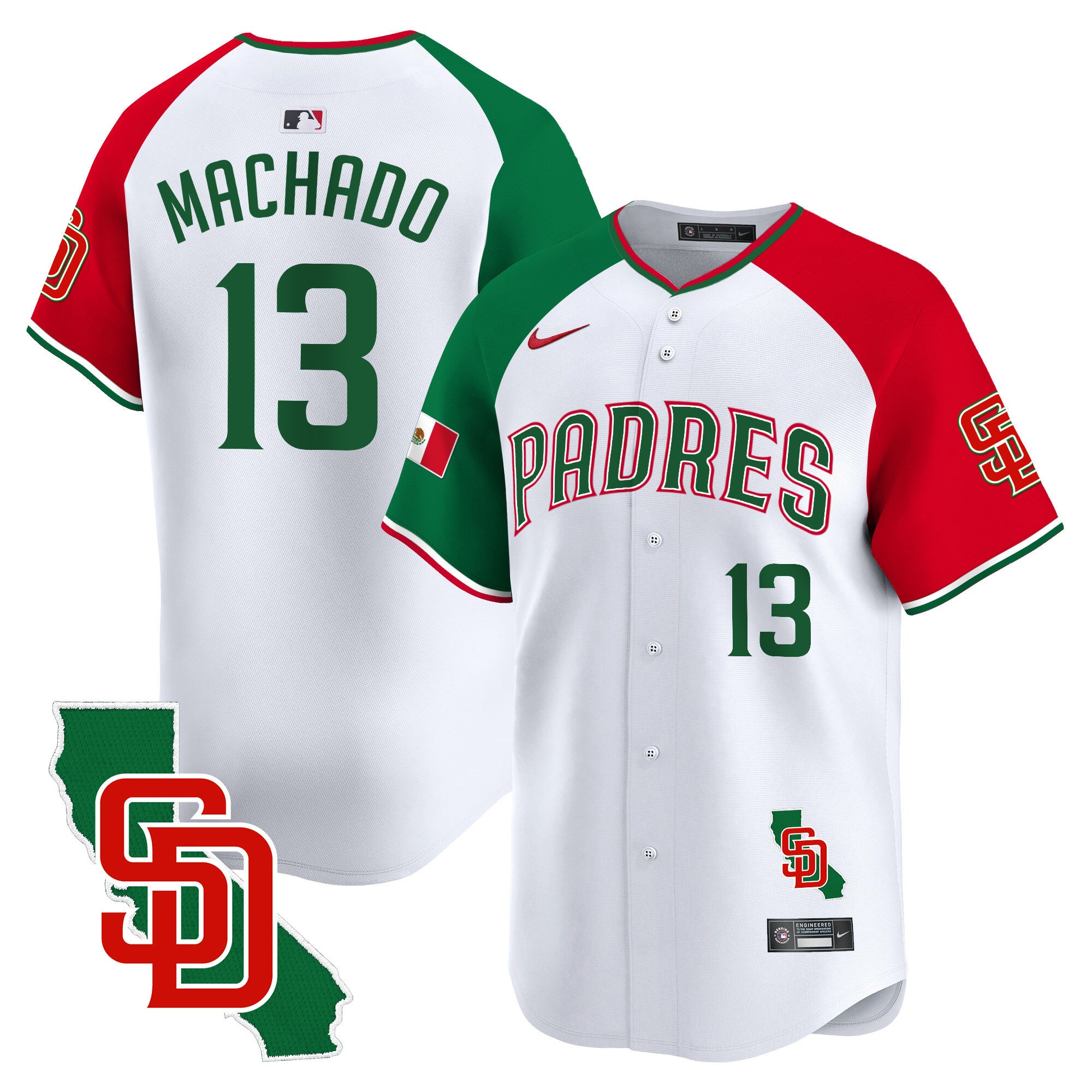 Men's Padres Mexico California Patch Vapor Premier Limited Jersey V5 - All Stitched - Alternate, Manny Machado