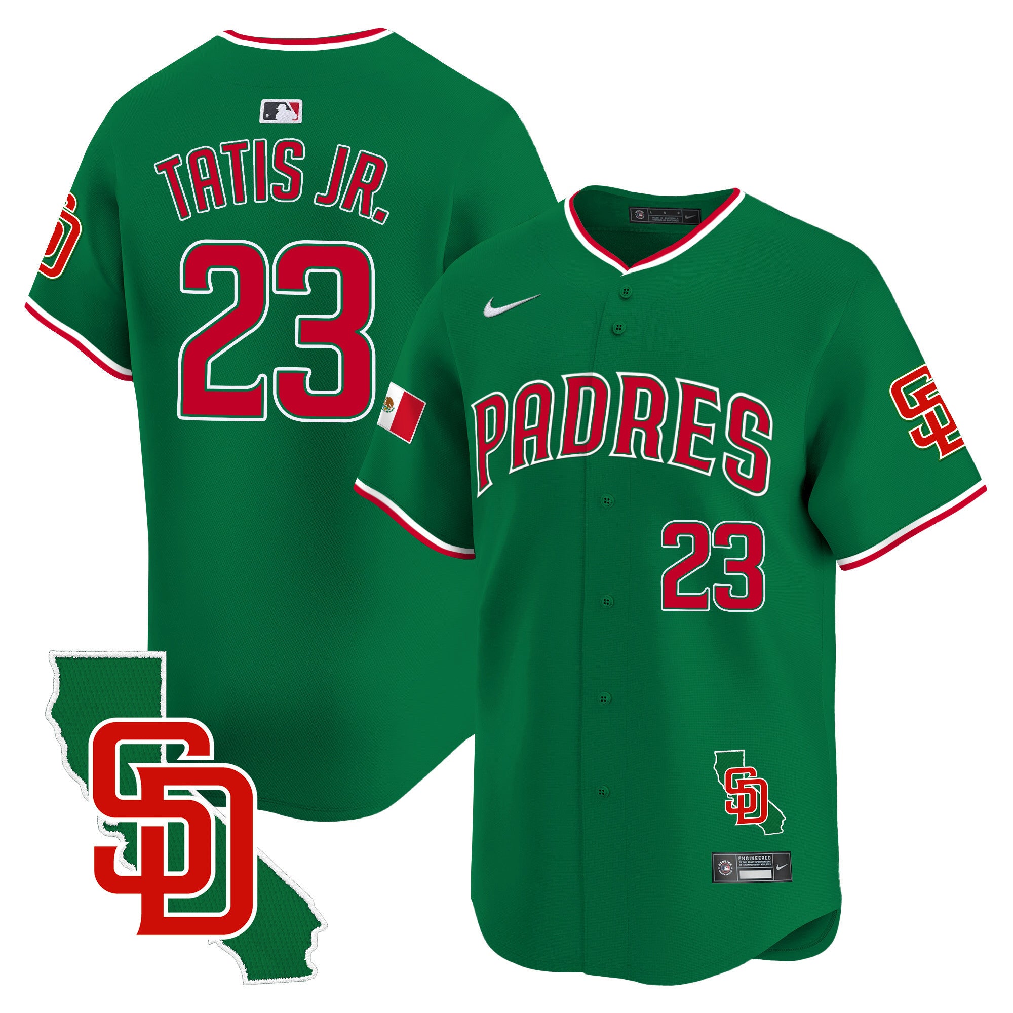 Men's Padres Mexico California Patch Vapor Premier Limited Jersey V5 - All Stitched - Green, Fernando Tatis Jr.