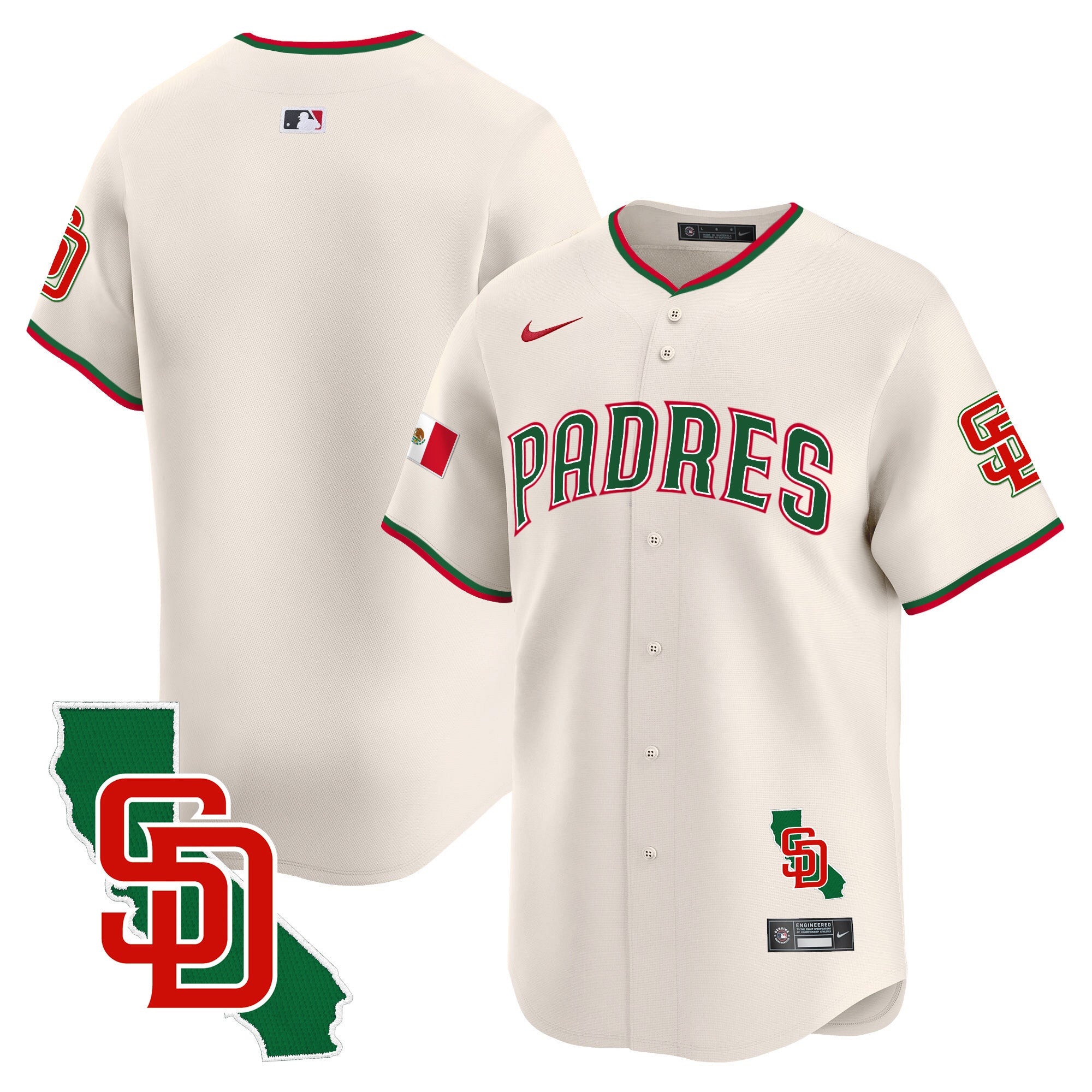 Men's Padres Mexico California Patch Vapor Premier Limited Jersey V5 - All Stitched - Cream, Team
