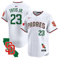 Men's Padres Mexico California Patch Vapor Premier Limited Jersey V5 - All Stitched - White, Fernando Tatis Jr.