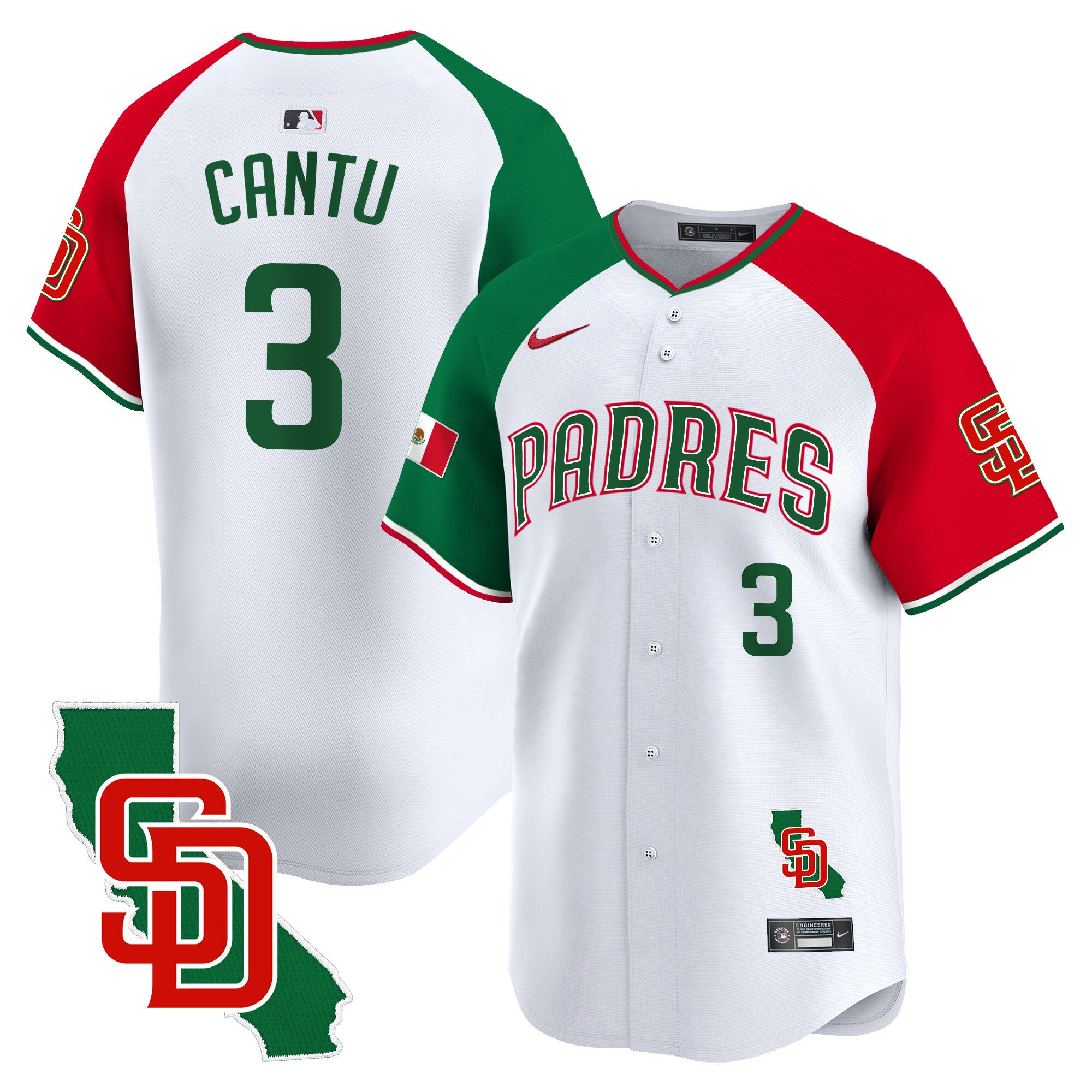 Men's Padres Mexico California Patch Vapor Premier Limited Jersey V5 - All Stitched - Alternate, Jorge Cantu