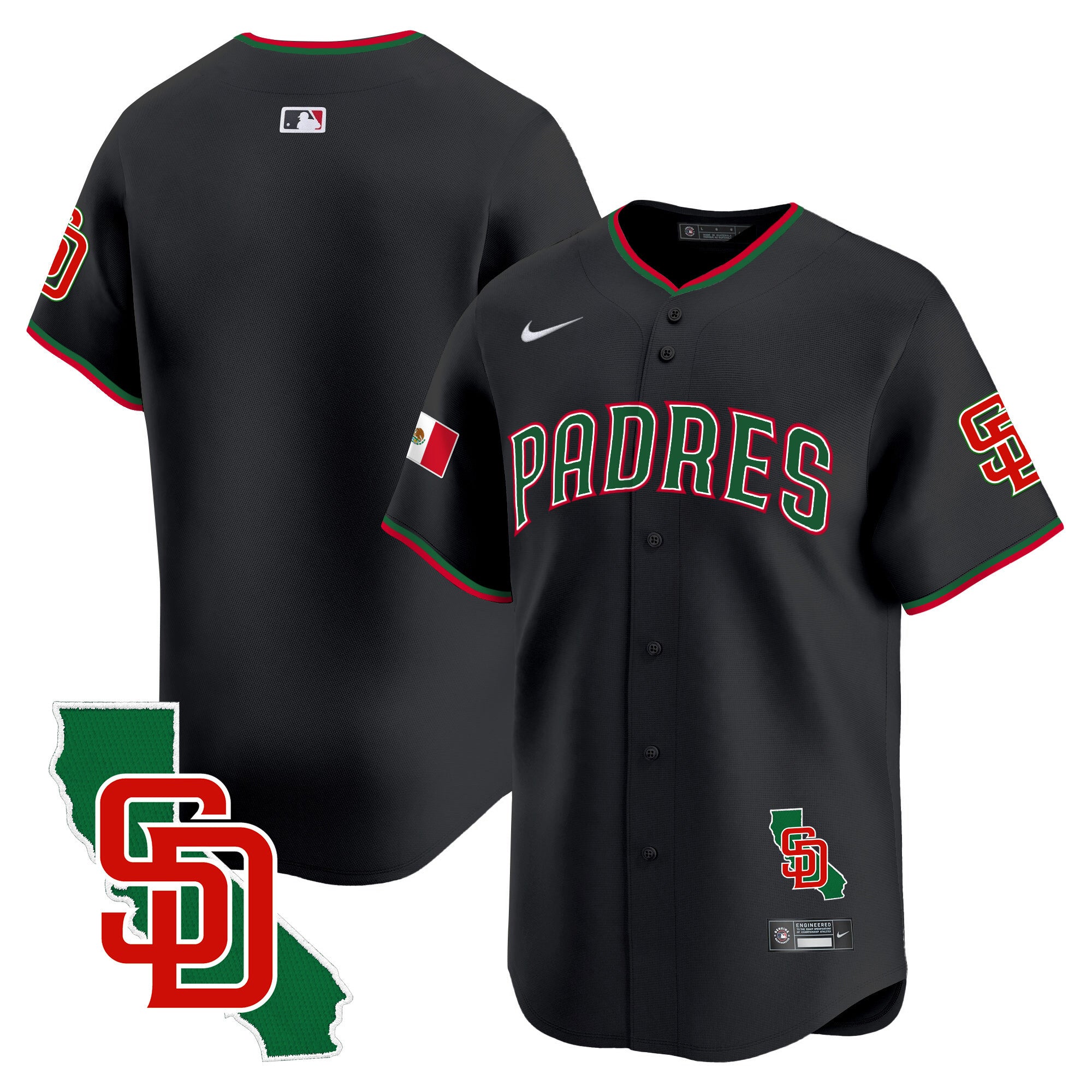 Men's Padres Mexico California Patch Vapor Premier Limited Jersey V5 - All Stitched - Black, Team