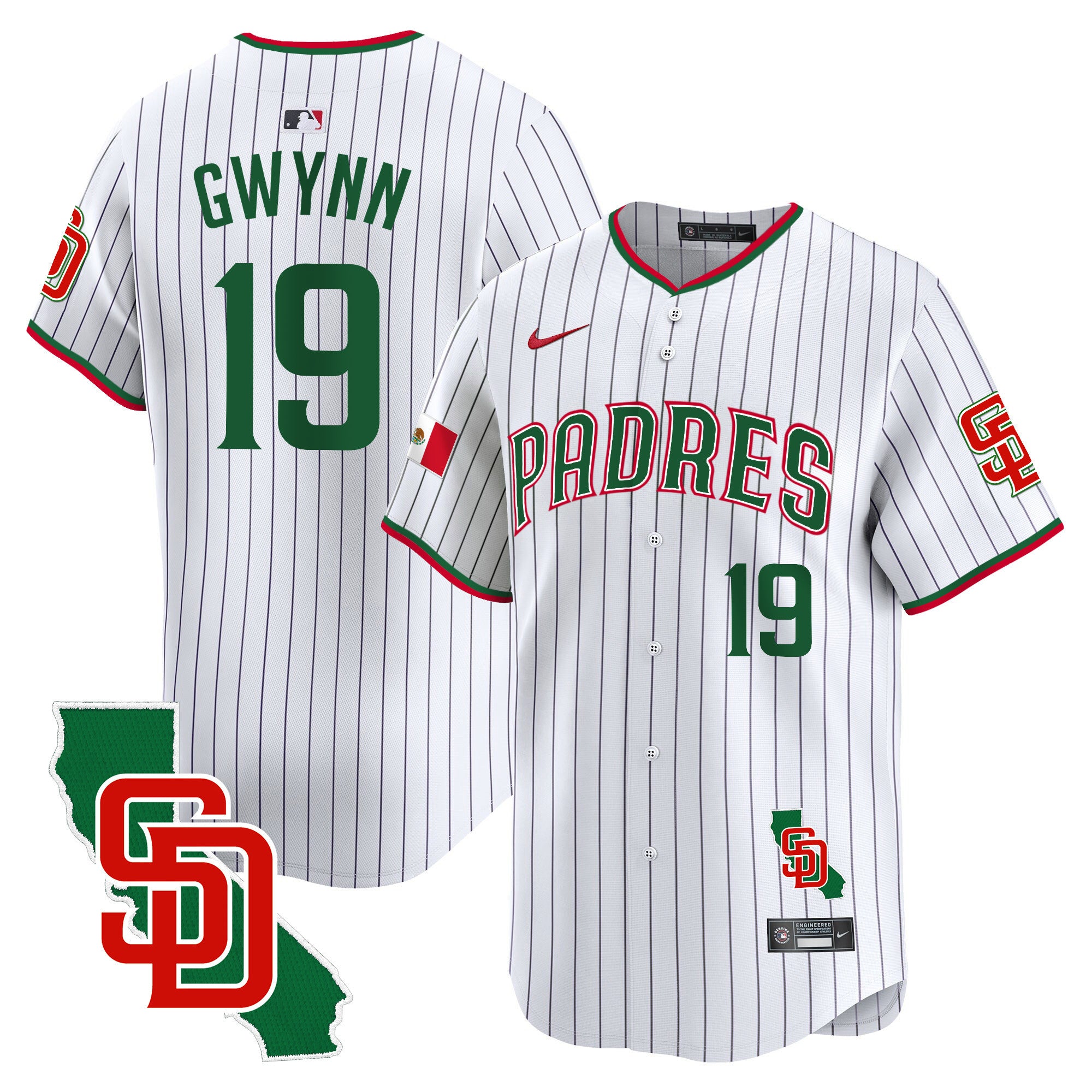 Men's Padres Mexico California Patch Vapor Premier Limited Jersey V5 - All Stitched - Pinstripe, Tony Gwynn