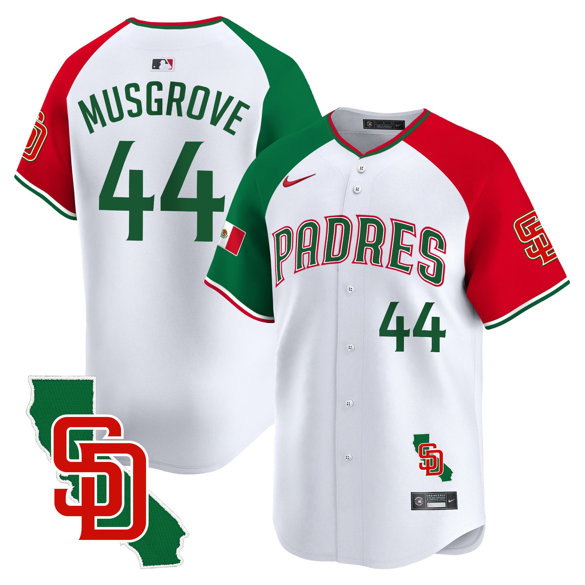 Men's Padres Mexico California Patch Vapor Premier Limited Jersey V5 - All Stitched - Alternate, Joe Musgrove