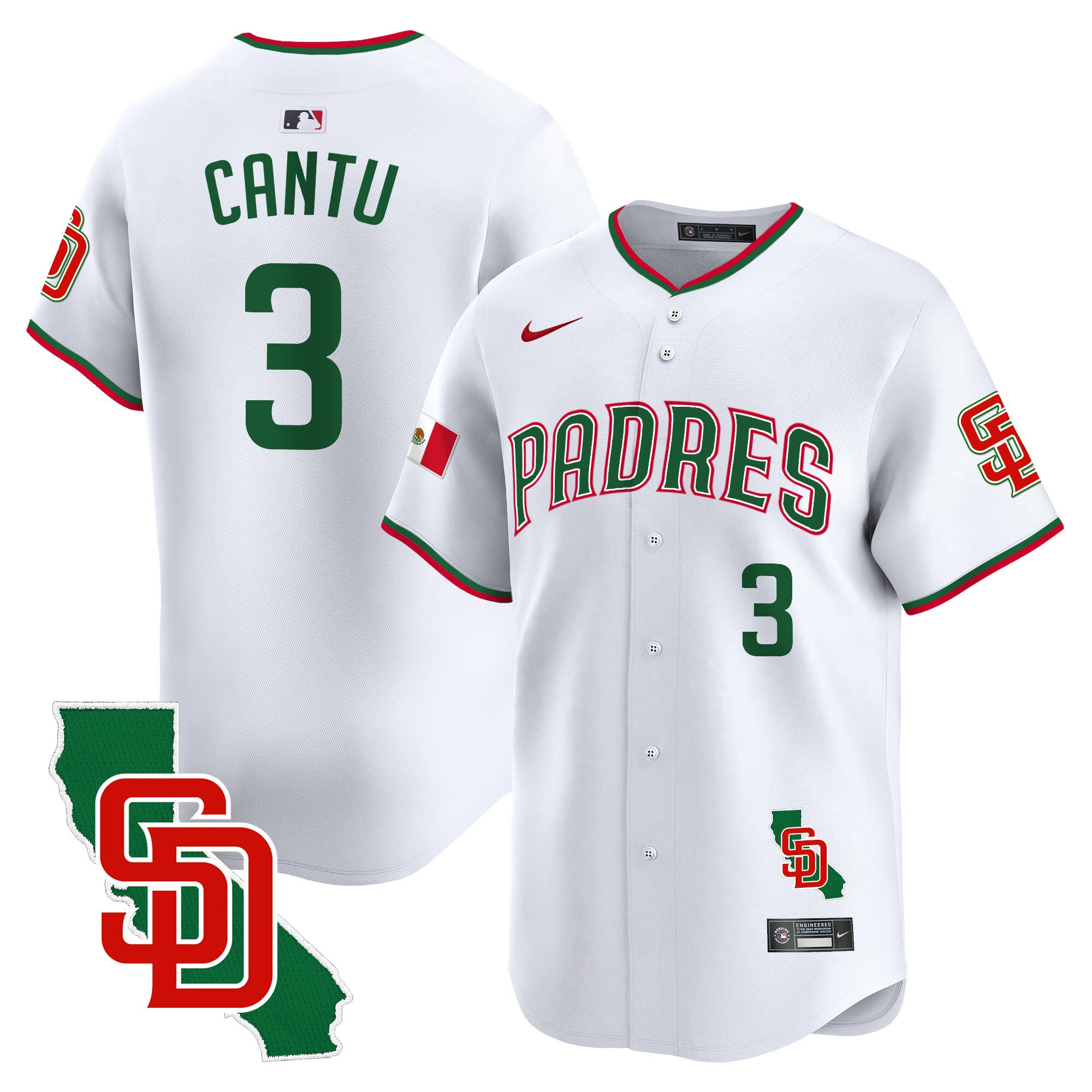 Men's Padres Mexico California Patch Vapor Premier Limited Jersey V5 - All Stitched - White, Jorge Cantu