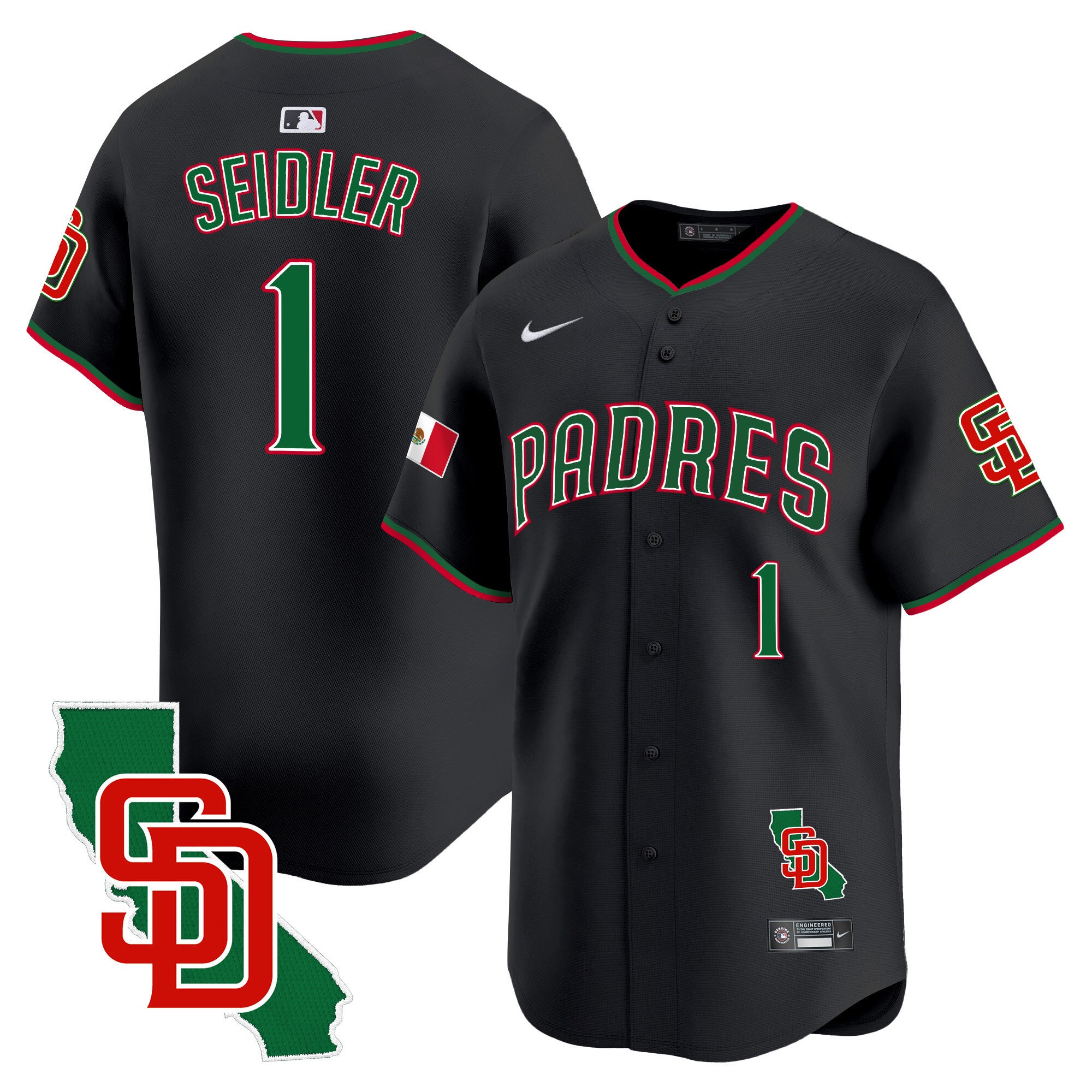 Men's Padres Mexico California Patch Vapor Premier Limited Jersey V5 - All Stitched - Black, Peter Seidler