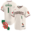 Men's Padres Mexico California Patch Vapor Premier Limited Jersey V5 - All Stitched - Cream, Peter Seidler