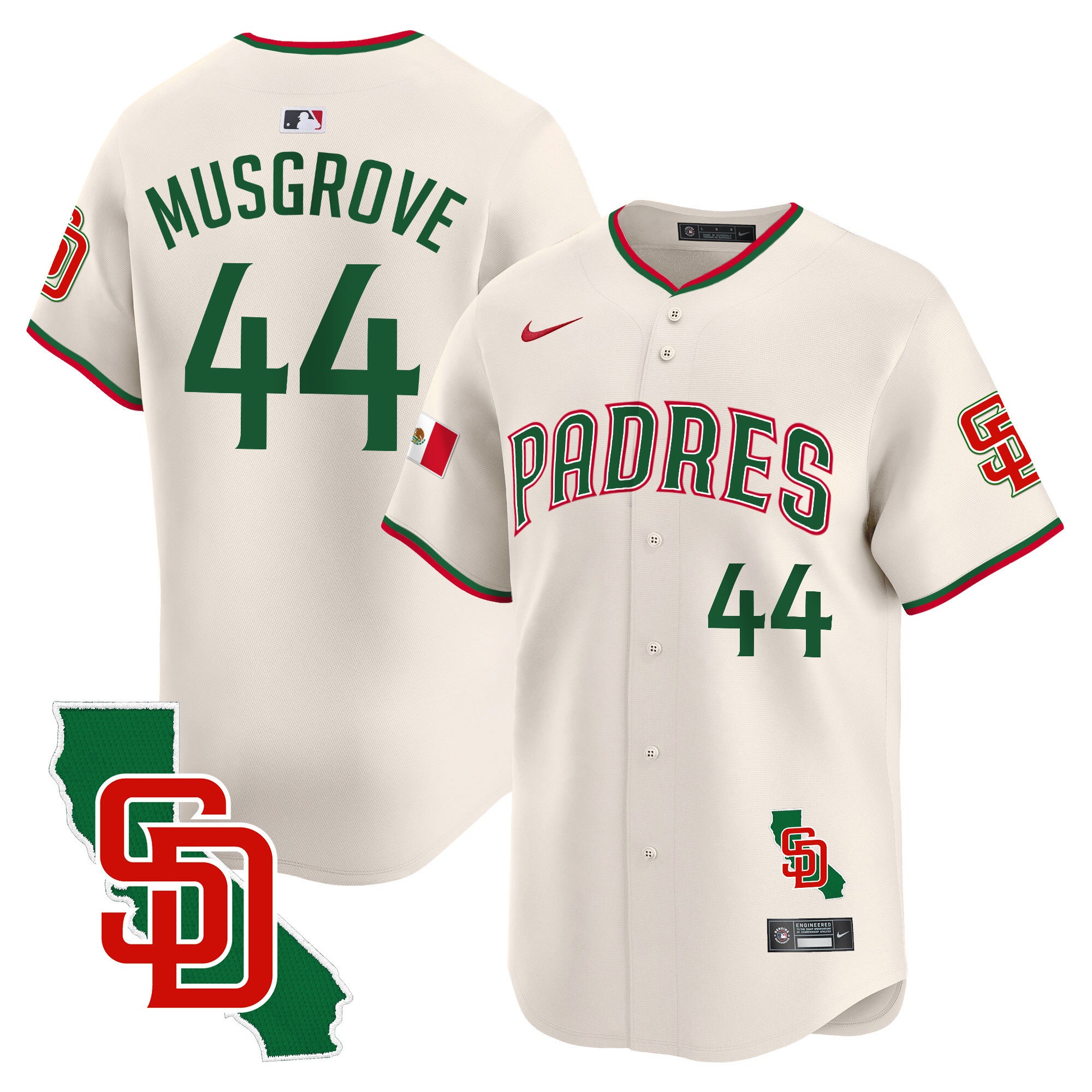 Men's Padres Mexico California Patch Vapor Premier Limited Jersey V5 - All Stitched - Cream, Joe Musgrove