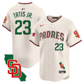 Men's Padres Mexico California Patch Vapor Premier Limited Jersey V5 - All Stitched - Cream, Fernando Tatis Jr.