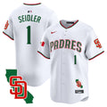 Men's Padres Mexico California Patch Vapor Premier Limited Jersey V5 - All Stitched - White, Peter Seidler