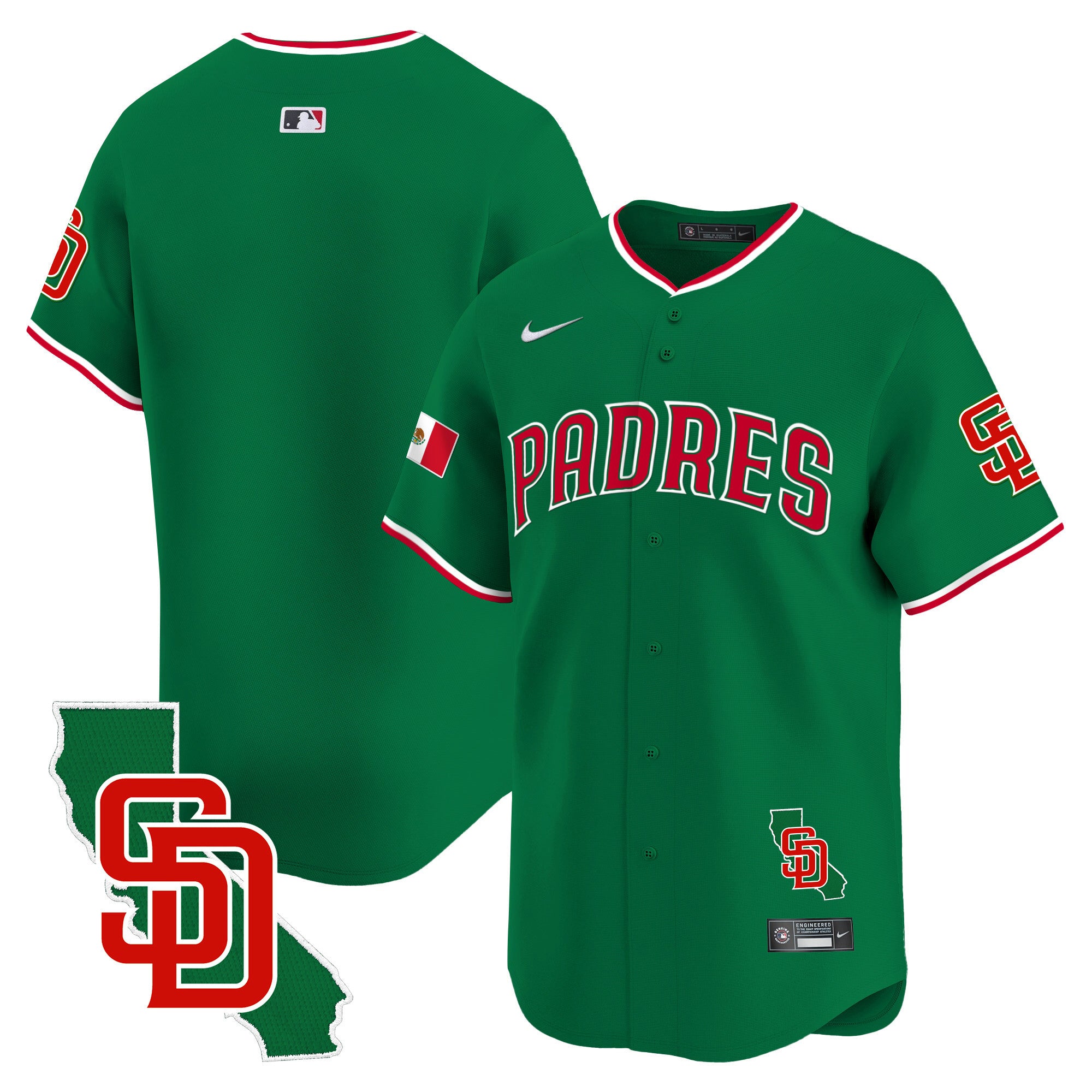Men's Padres Mexico California Patch Vapor Premier Limited Jersey V5 - All Stitched - Green, Team