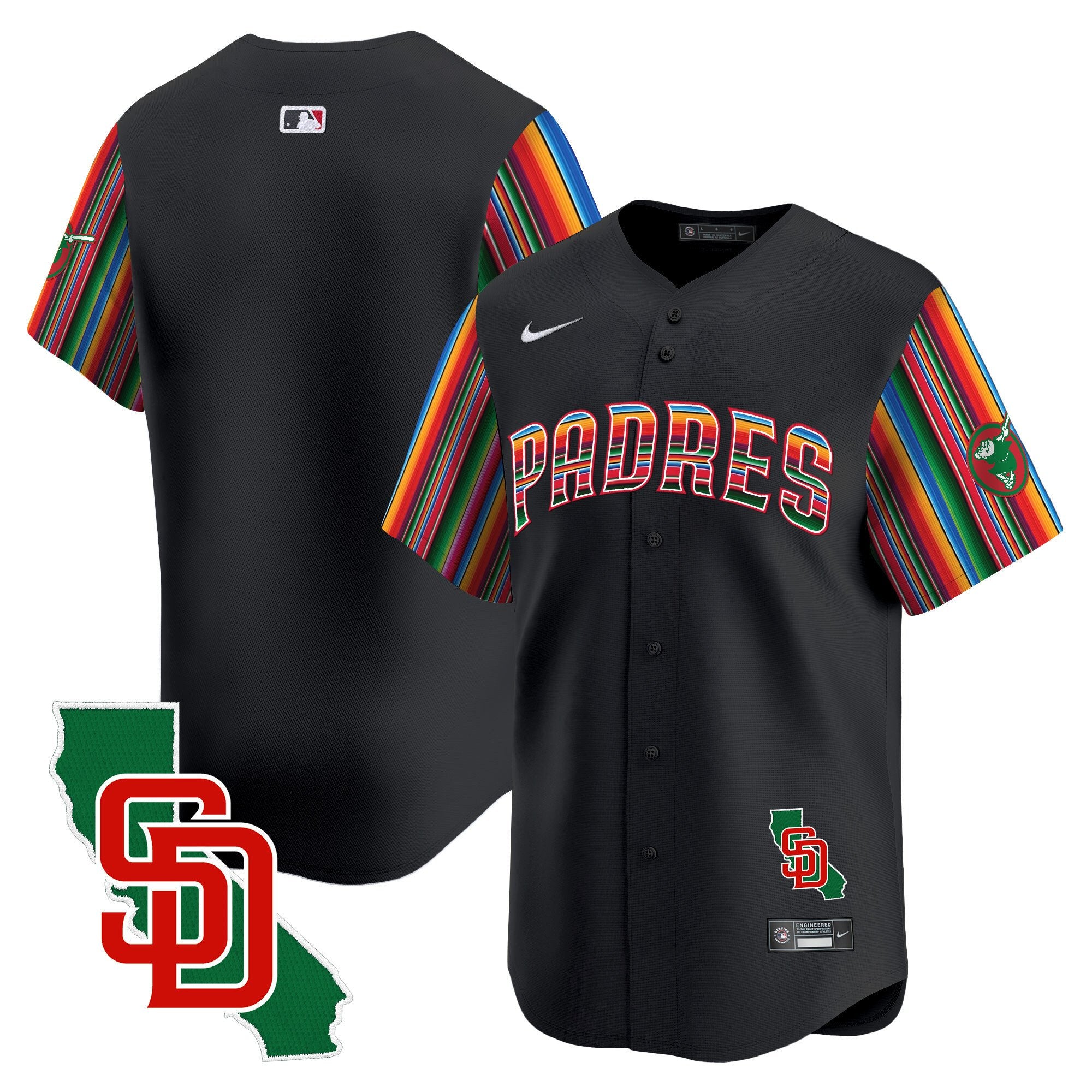 Men's Padres Mexico California Patch Vapor Premier Limited Jersey V6 - All Stitched - Black, Team