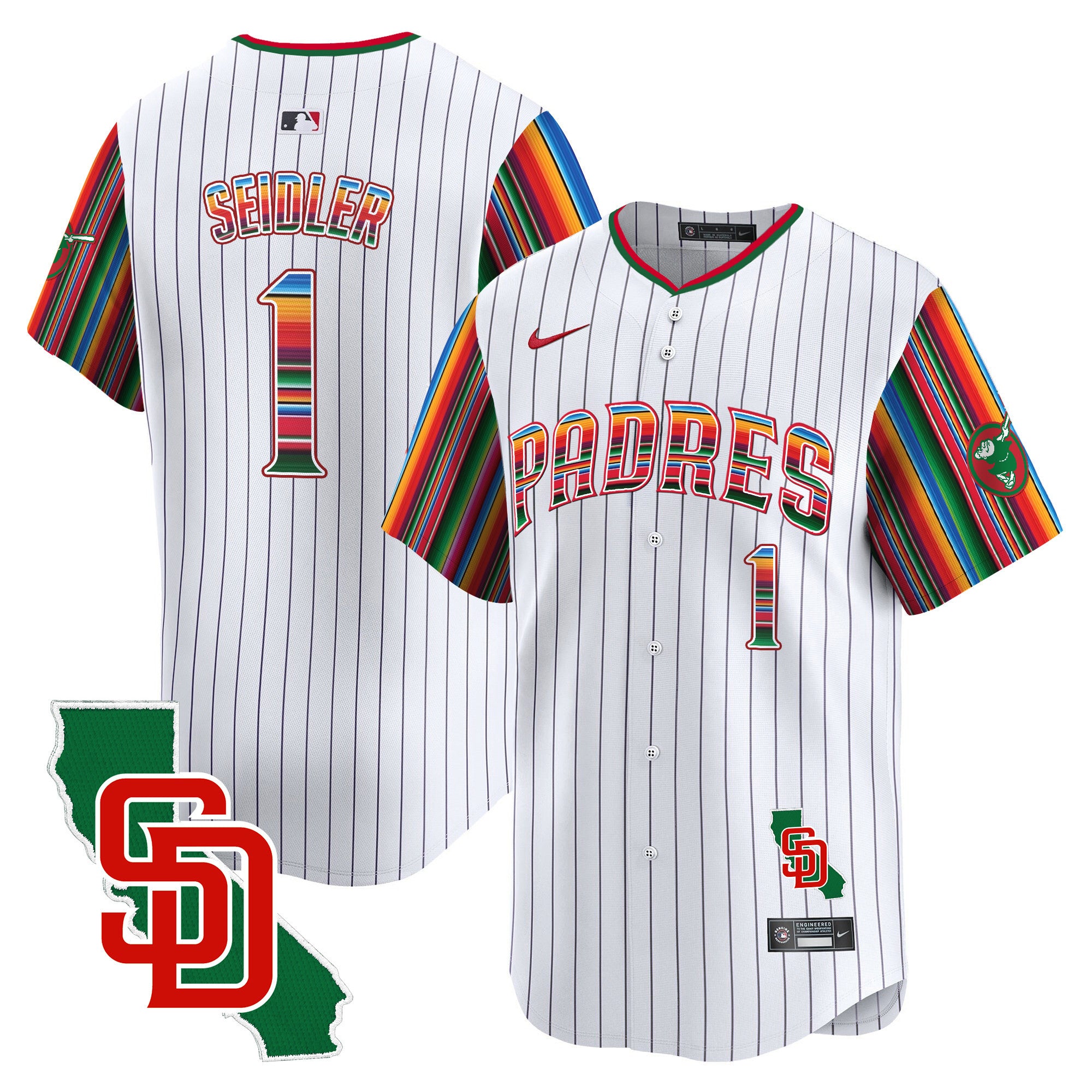 Men's Padres Mexico California Patch Vapor Premier Limited Jersey V6 - All Stitched - Pinstripe, Peter Seidler