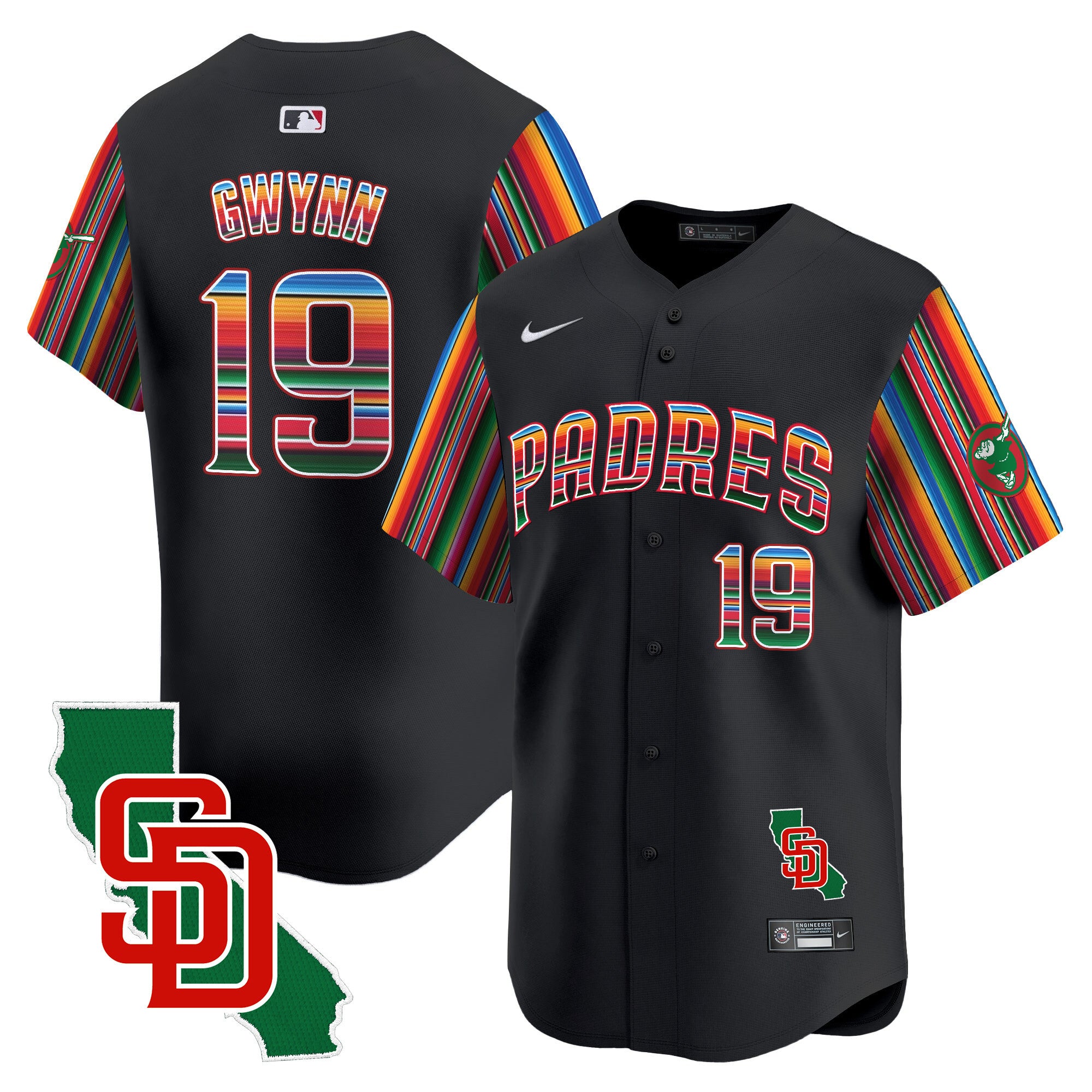 Men's Padres Mexico California Patch Vapor Premier Limited Jersey V6 - All Stitched - Black, Tony Gwynn