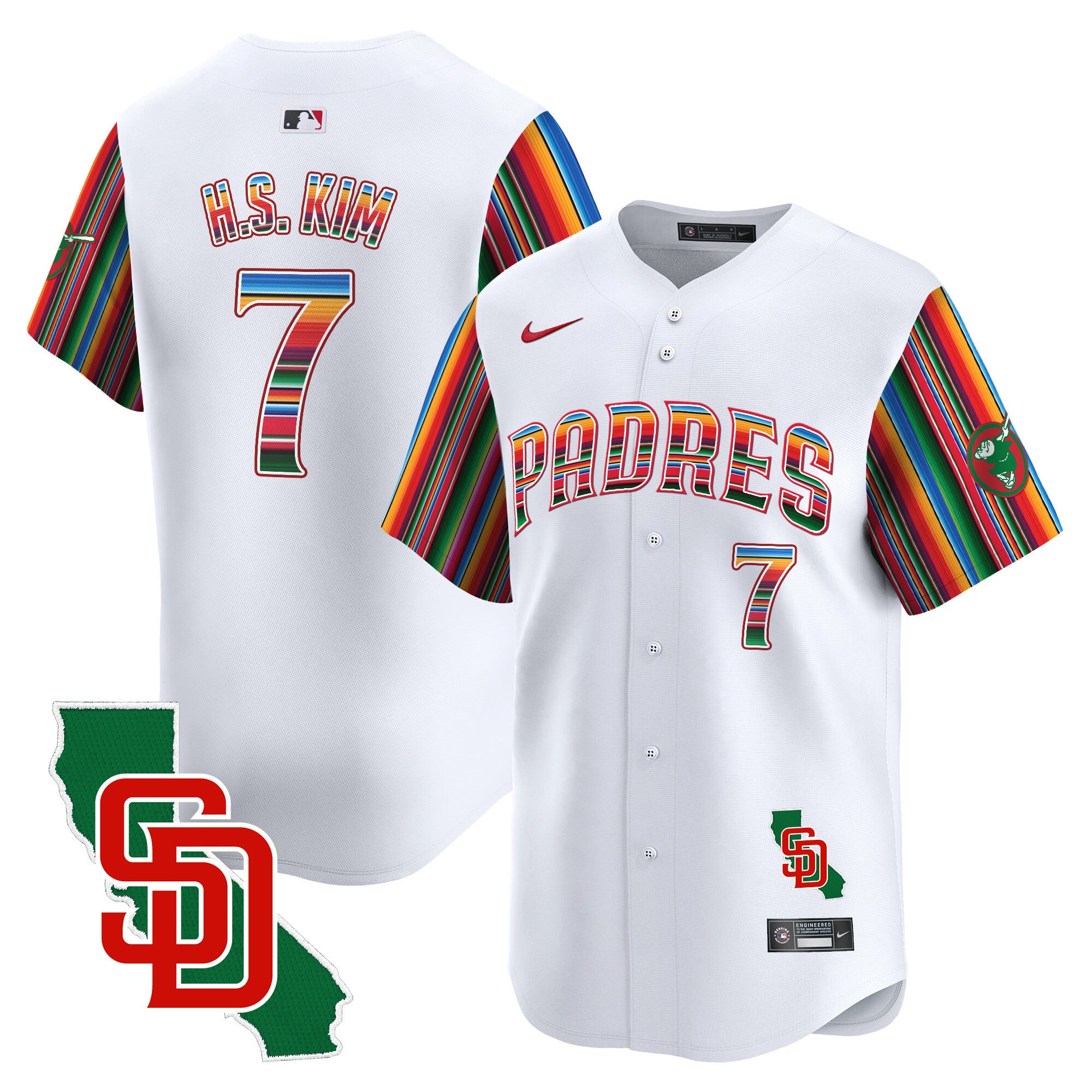Men's Padres Mexico California Patch Vapor Premier Limited Jersey V6 - All Stitched - White, Ha-Seong Kim