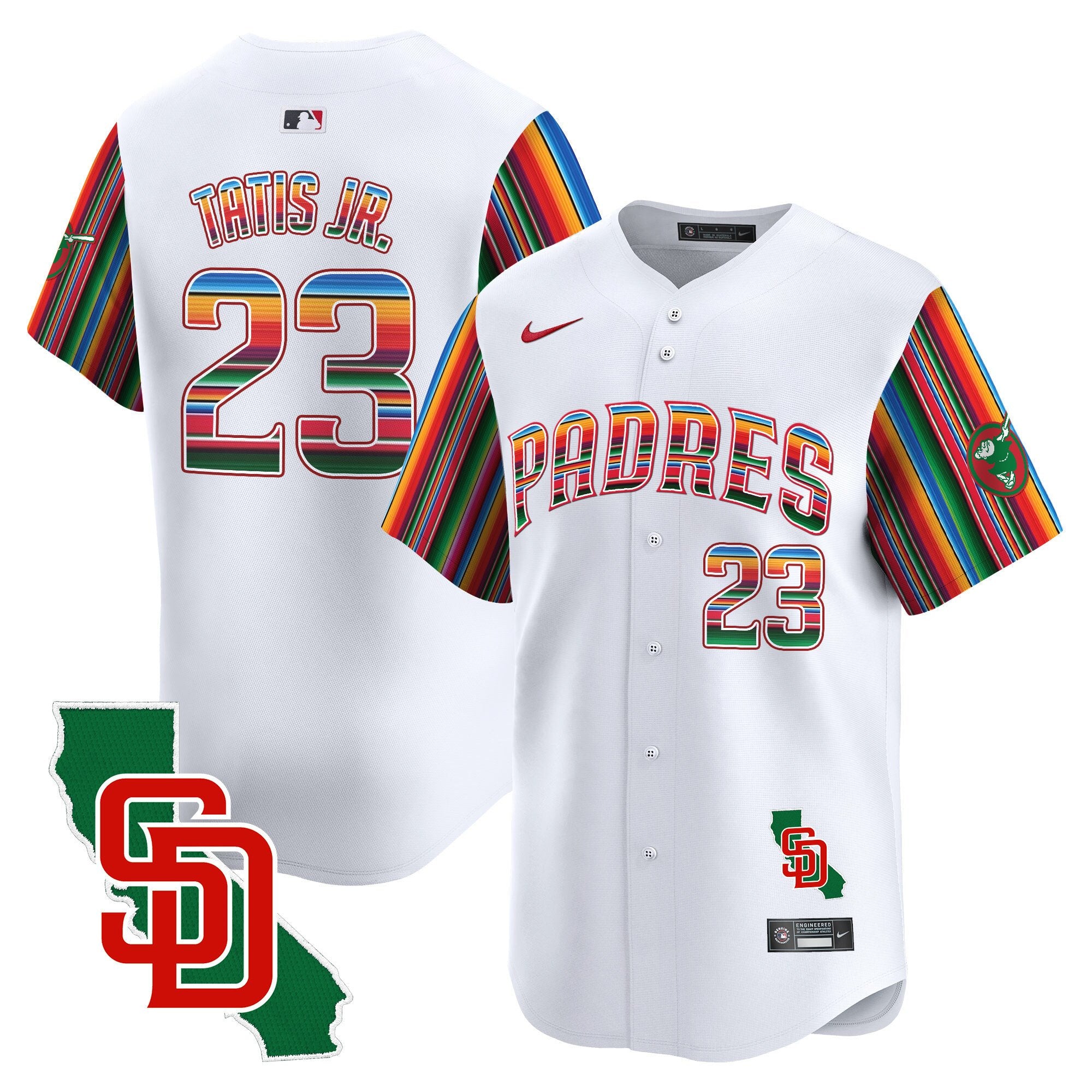 Men's Padres Mexico California Patch Vapor Premier Limited Jersey V6 - All Stitched - White, Fernando Tatis Jr.